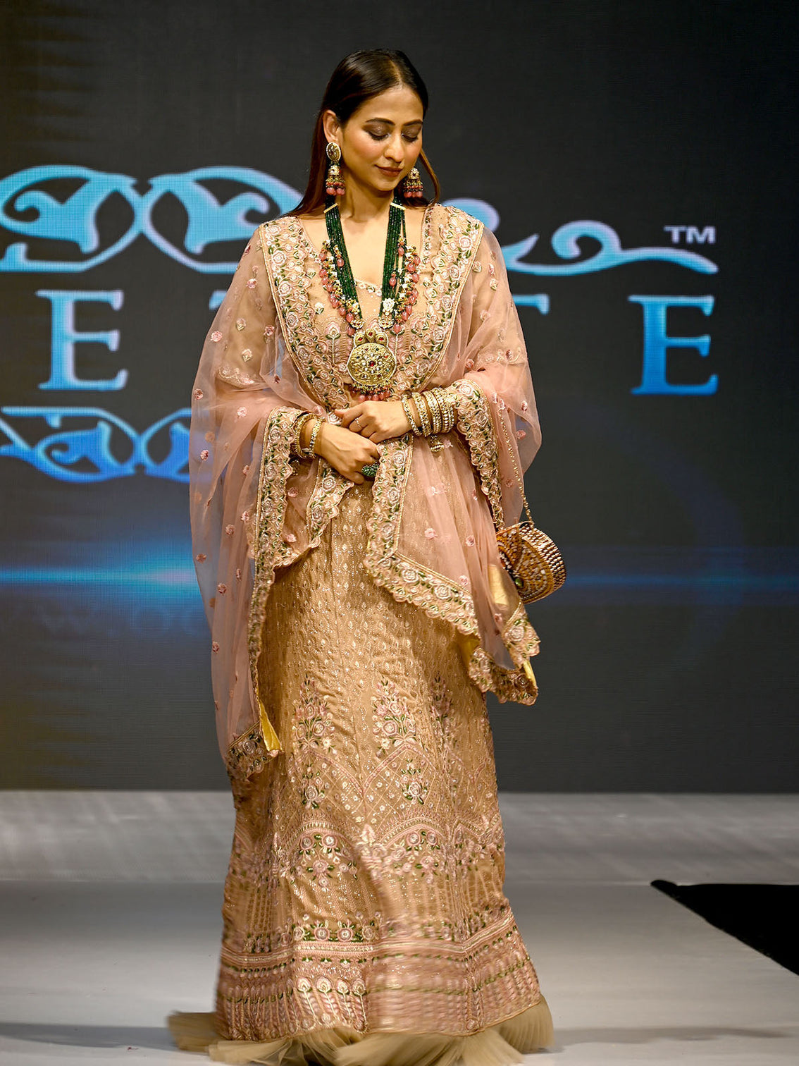 Peach Georgette Semi Stitched Lehenga With Unstitched Blouse