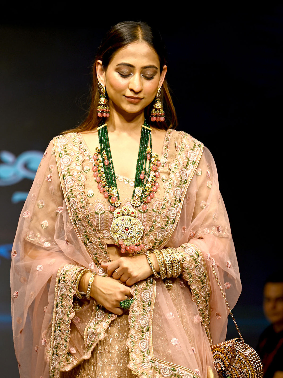 Peach Georgette Semi Stitched Lehenga With Unstitched Blouse