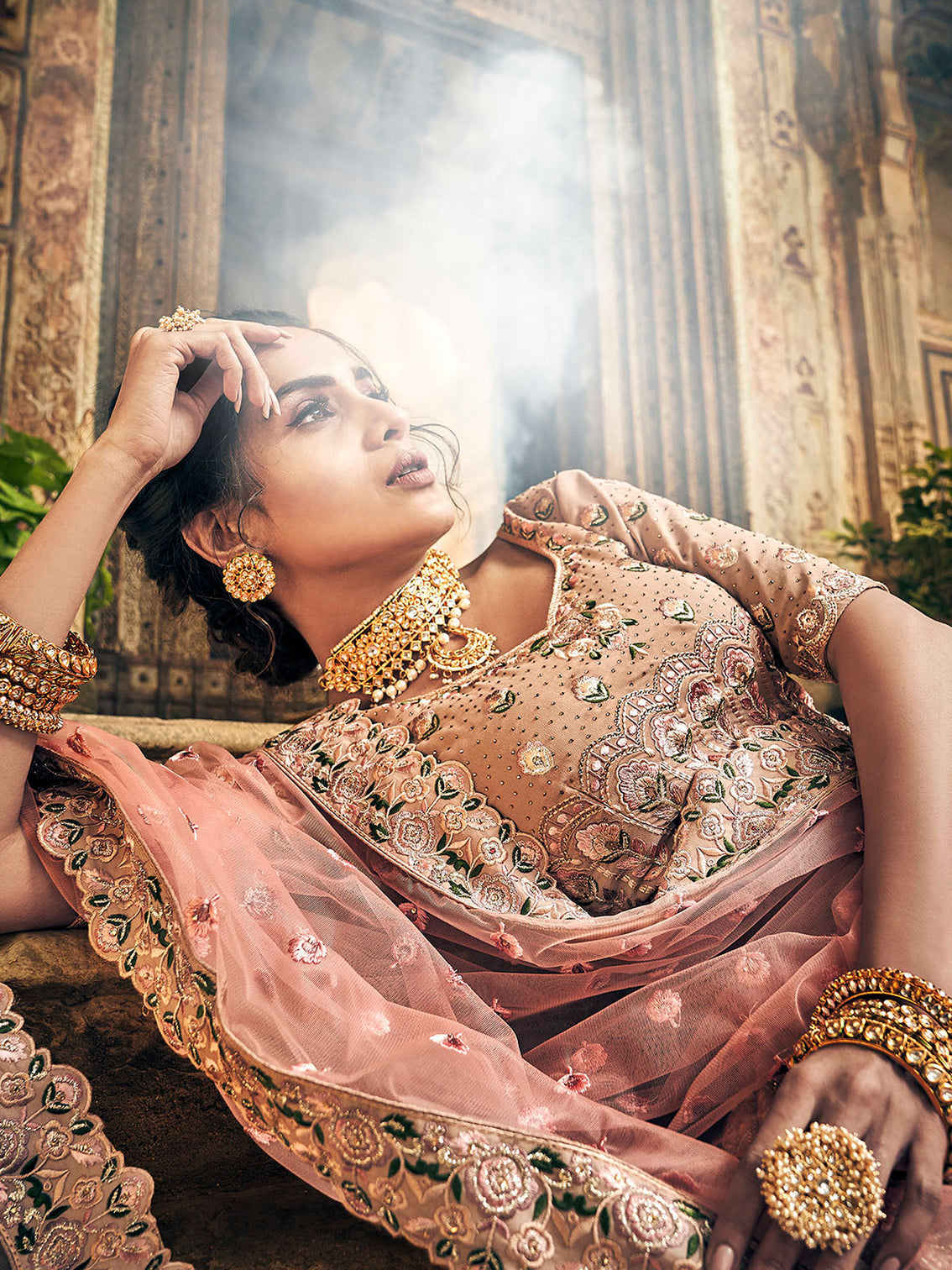 Peach Georgette Semi Stitched Lehenga With Unstitched Blouse