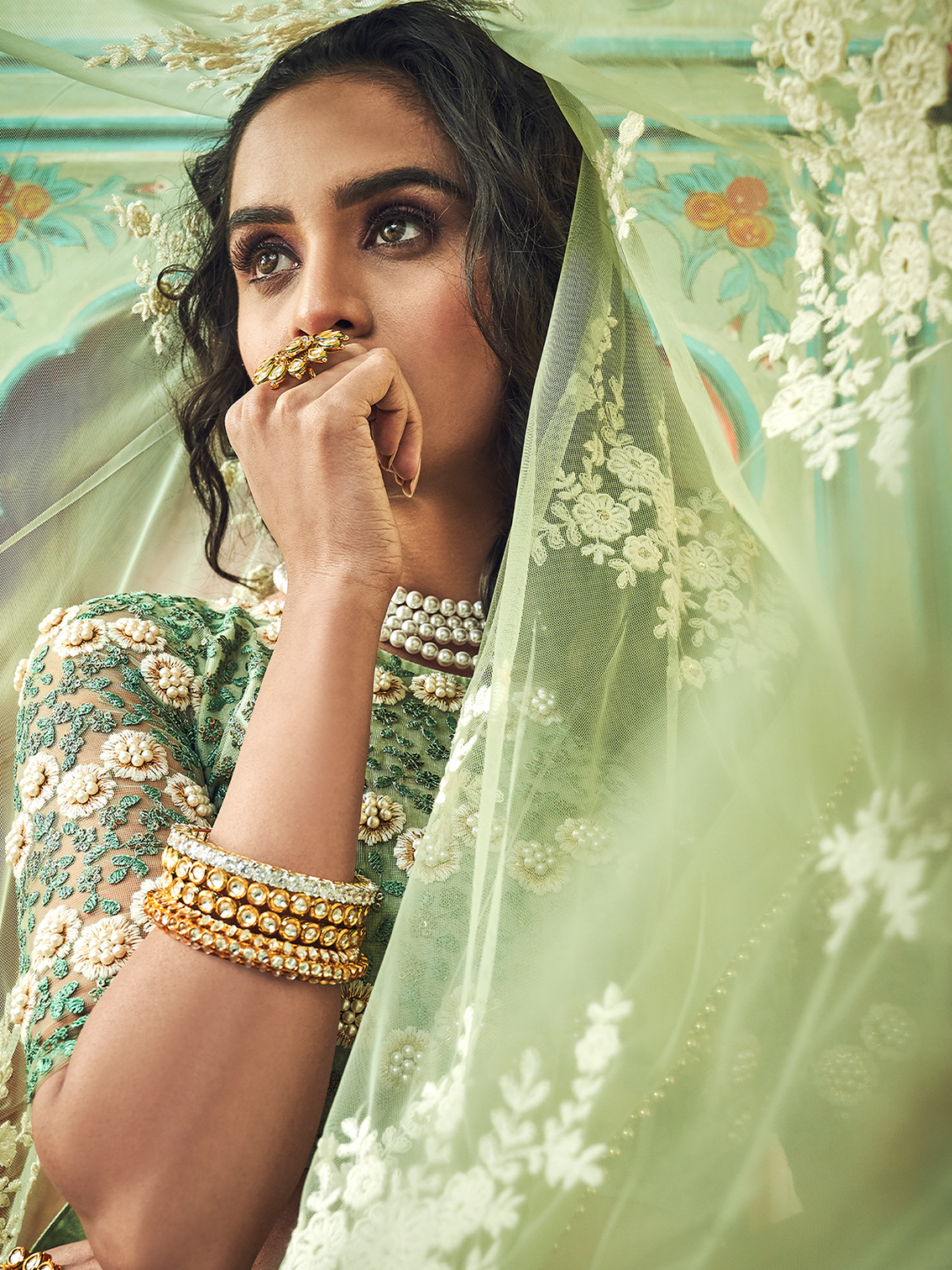 Sea Green Net Semi Stitched Lehenga With Unstitched Blouse