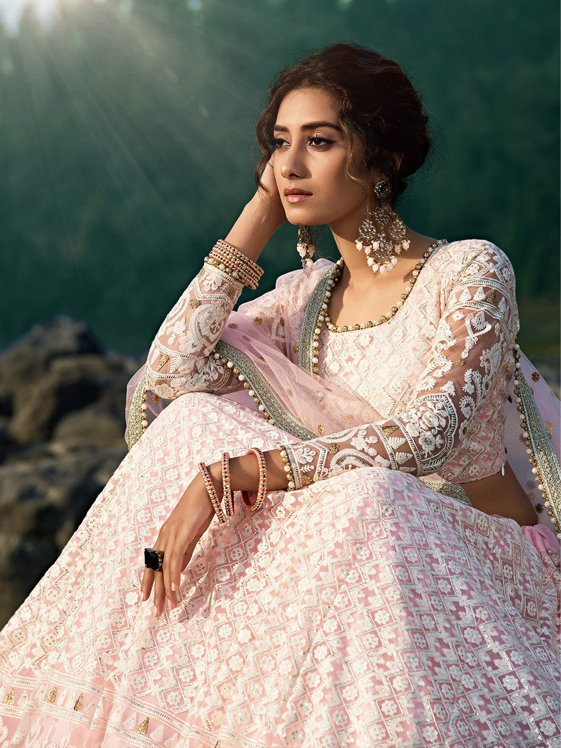 Designer Pink Semi Stitched Lehenga With Unstitched Blouse