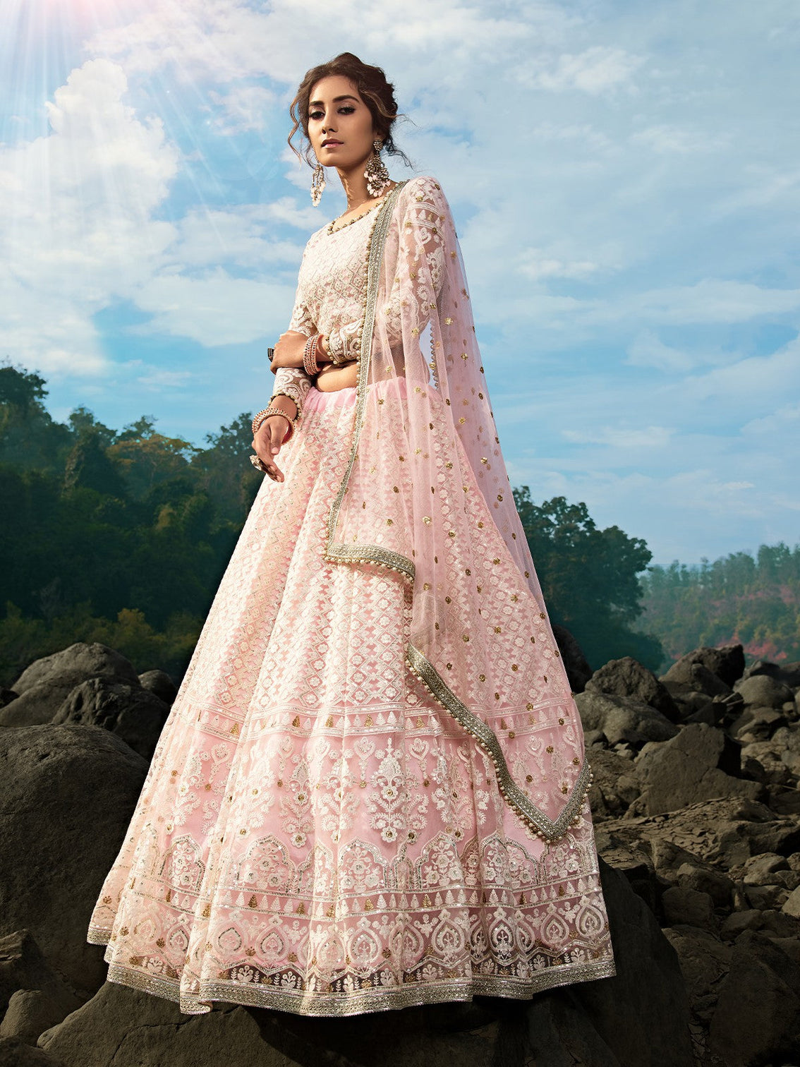 Designer Pink Semi Stitched Lehenga With Unstitched Blouse