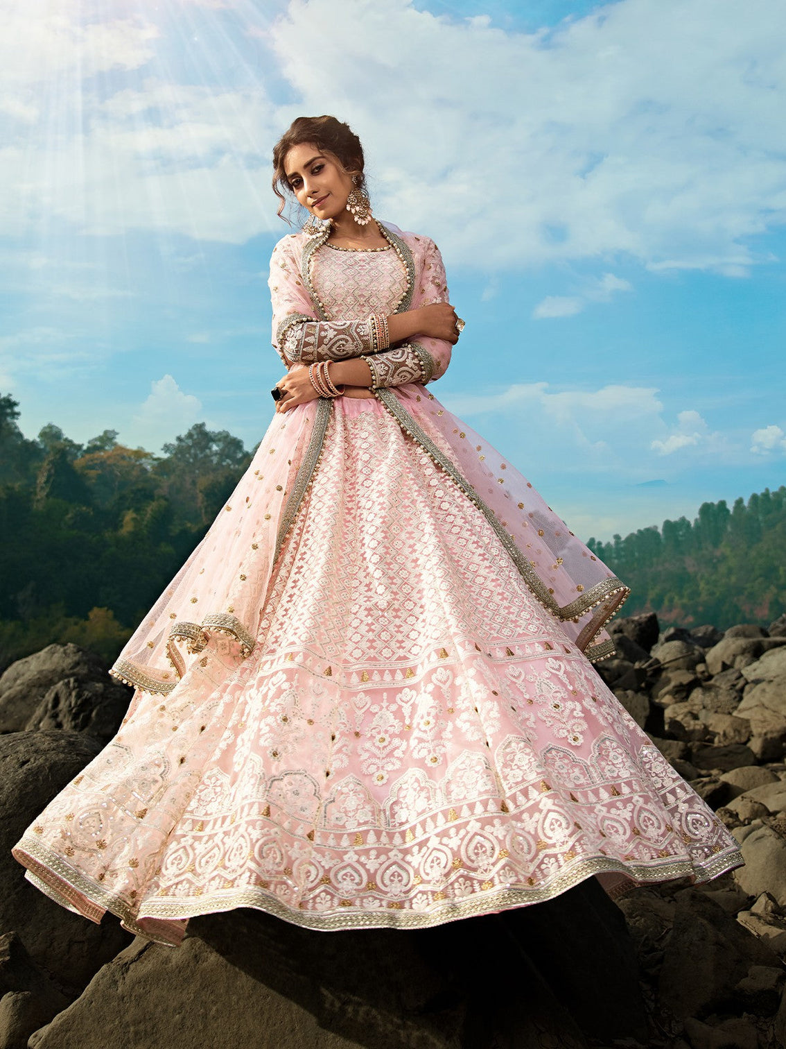 Designer Pink Semi Stitched Lehenga With Unstitched Blouse