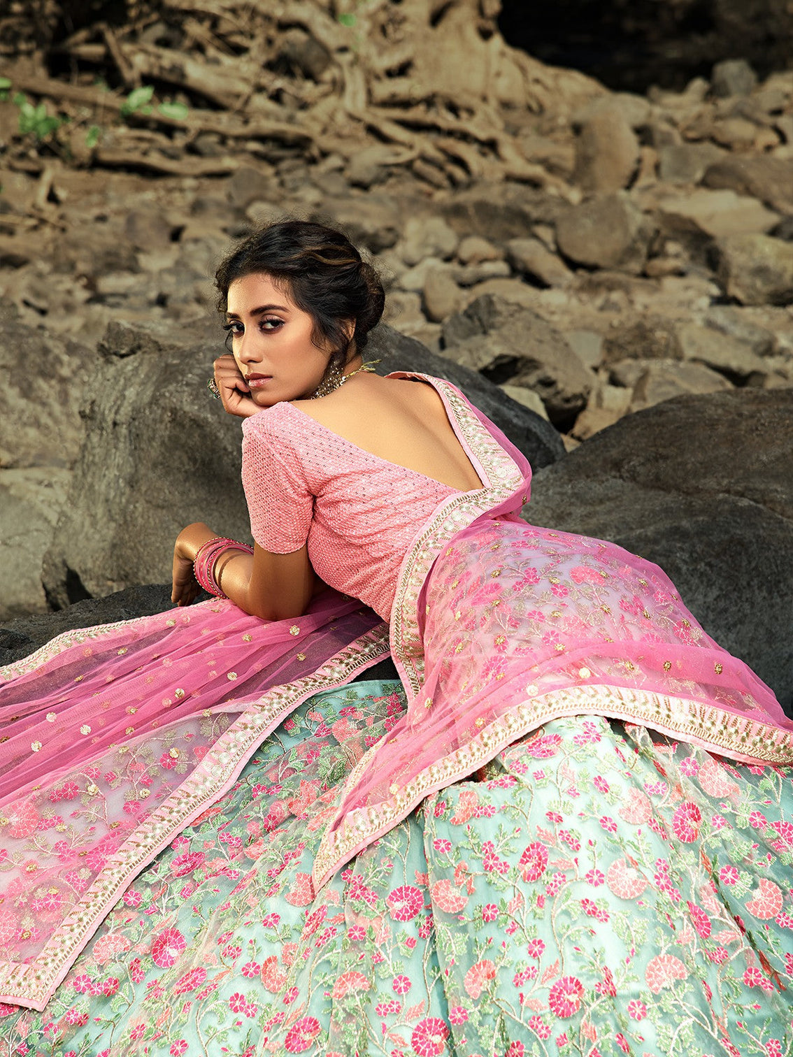 Sea Green Stunning Semi Stitched Lehenga With Unstitched Blouse