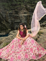 Designer Pink Semi Stitched Lehenga With Unstitched Blouse