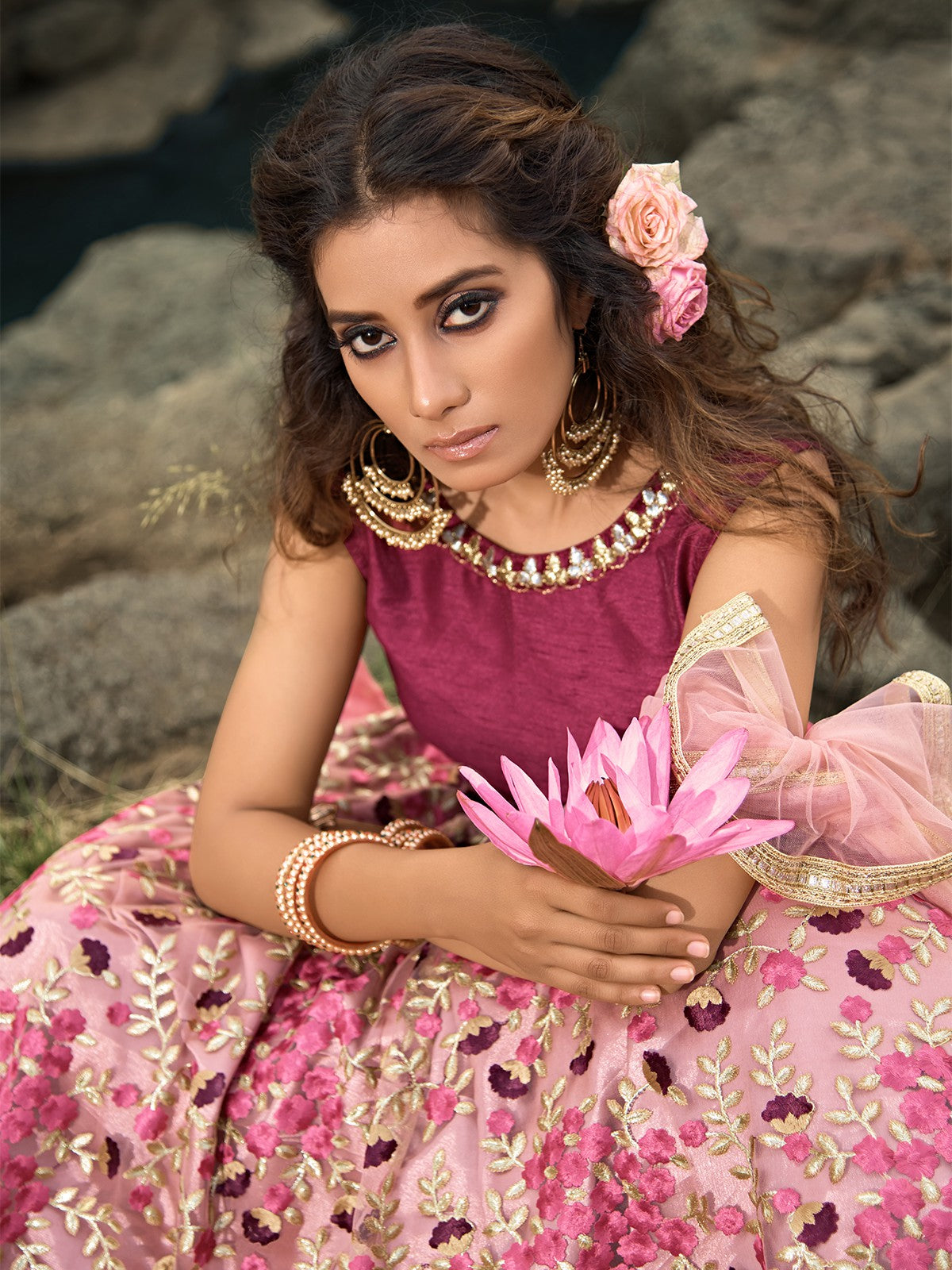 Designer Pink Semi Stitched Lehenga With Unstitched Blouse
