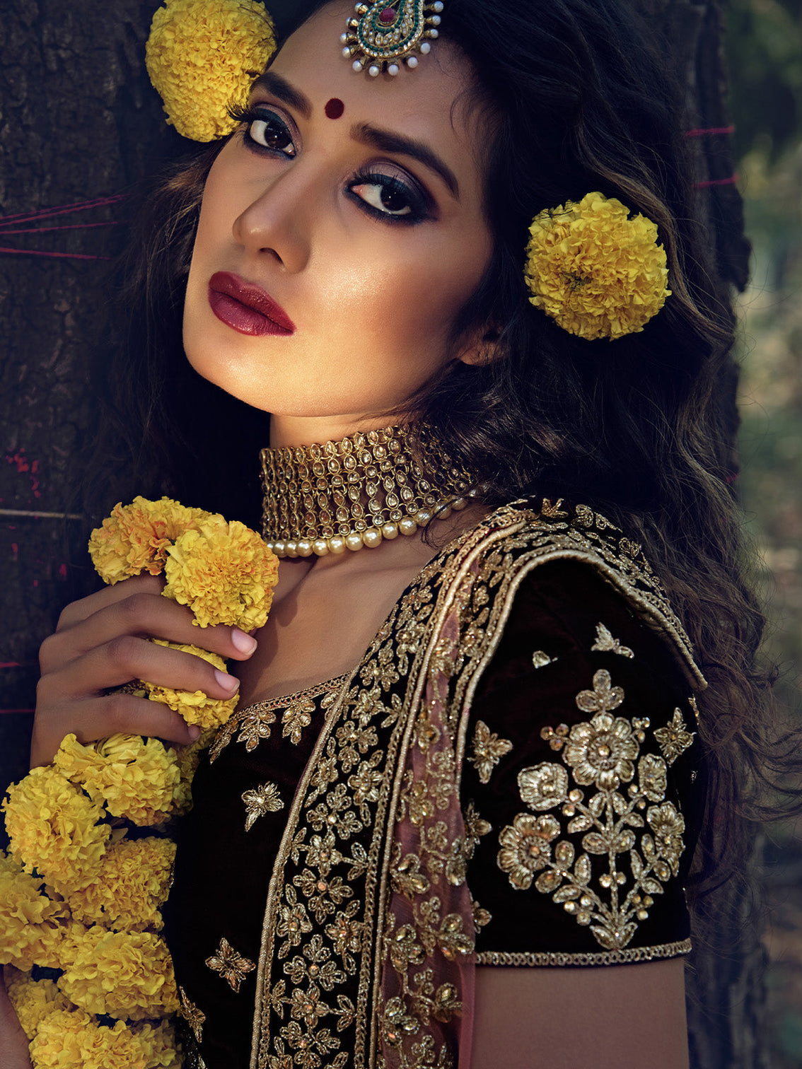 Maroon Pure Velvet Semi Stitched Lehenga With Unstitched Blouse