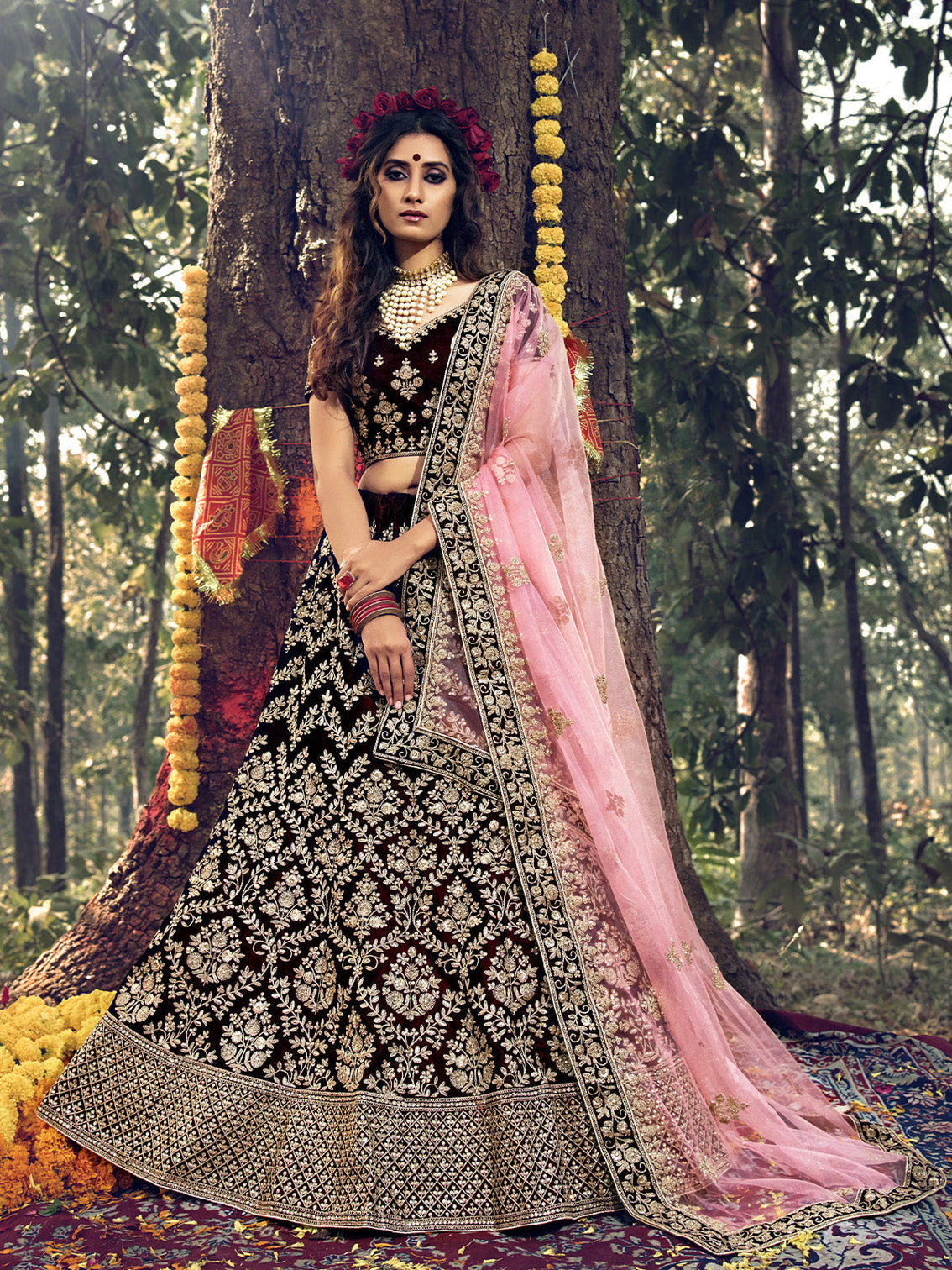 Designer Maroon Semi Stitched Lehenga With Unstitched Blouse
