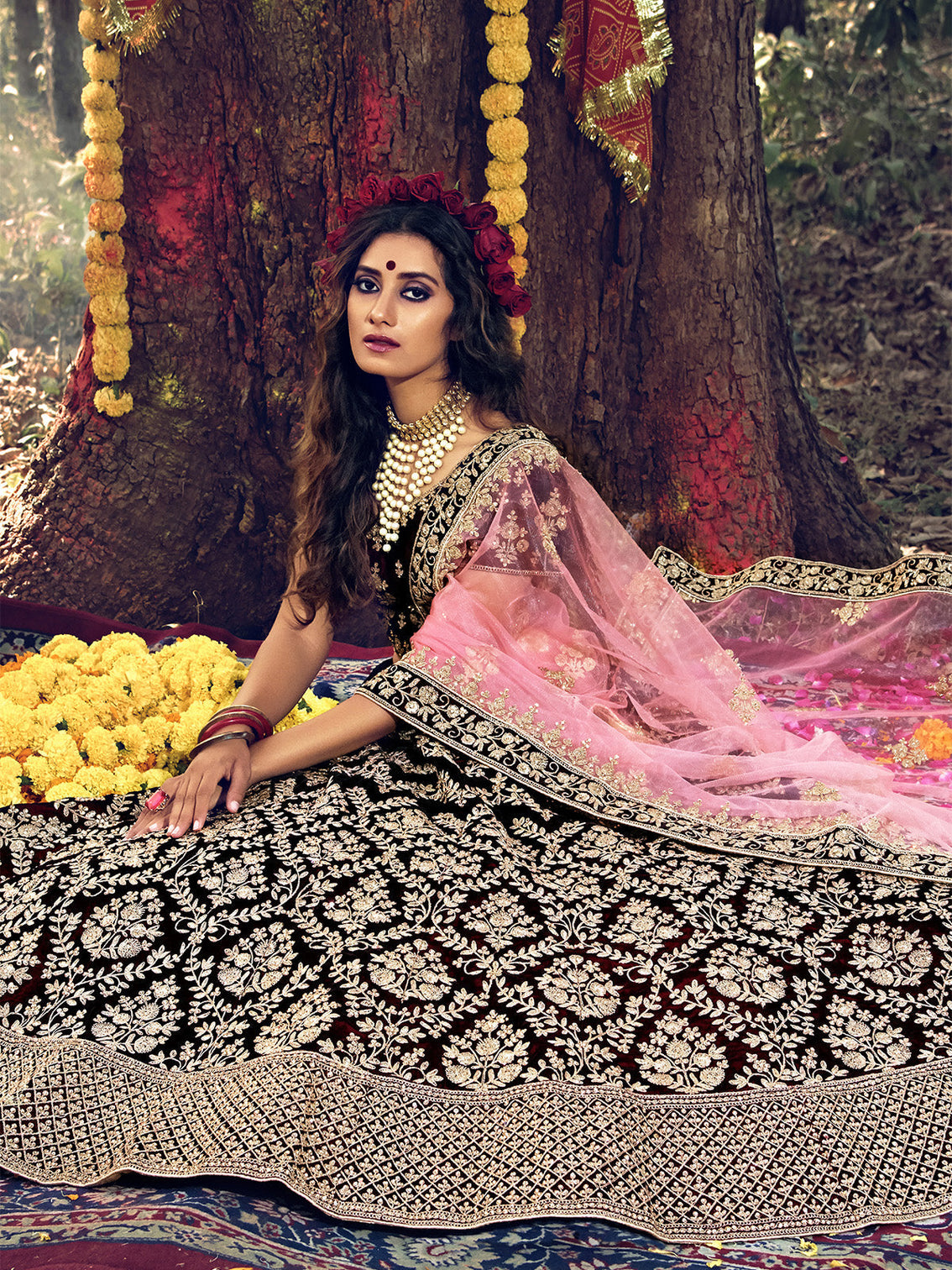 Designer Maroon Semi Stitched Lehenga With Unstitched Blouse