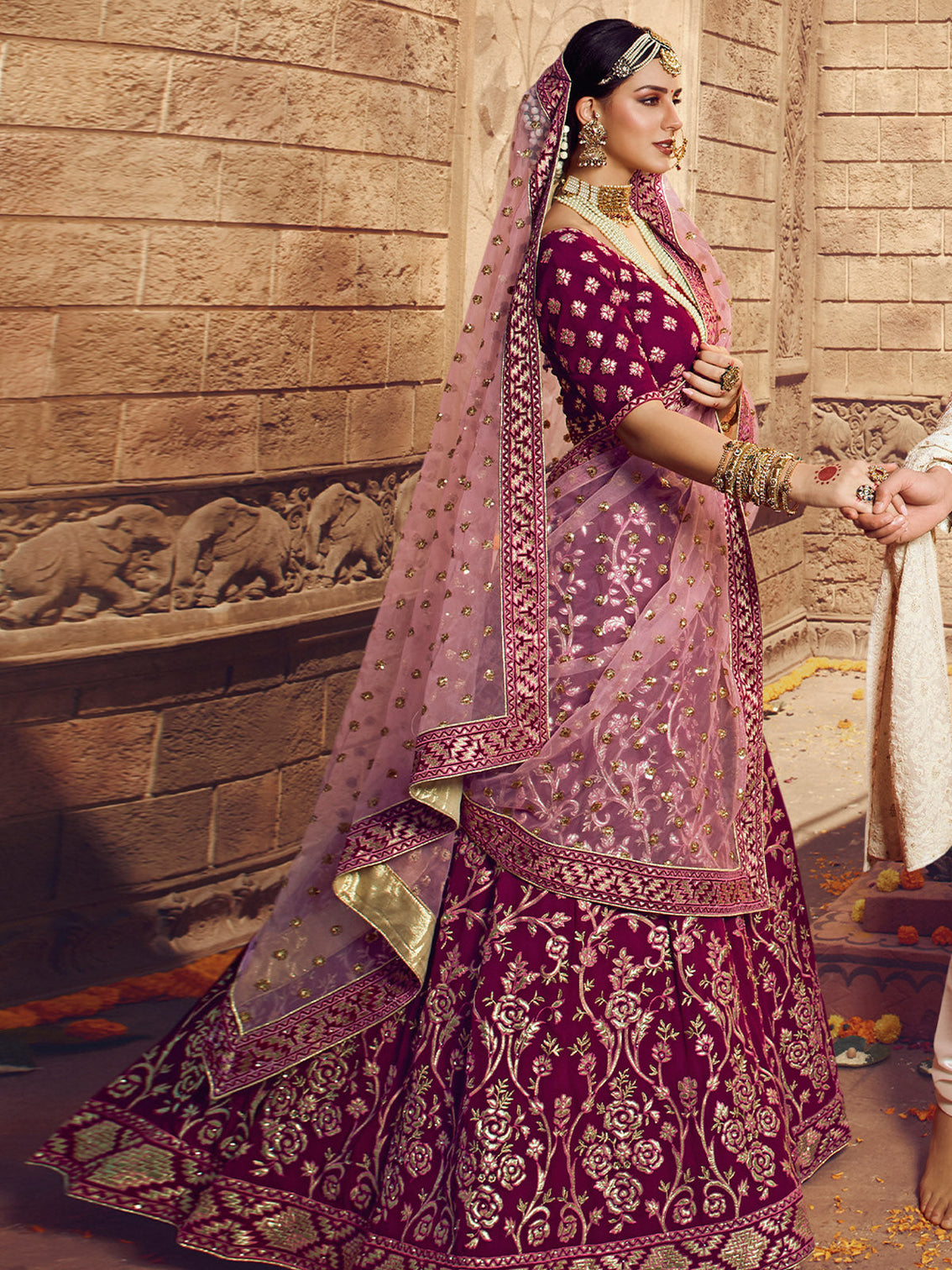 Purple Embroidered Georgette Semi Stitched Lehenga With Unstitched Blouse