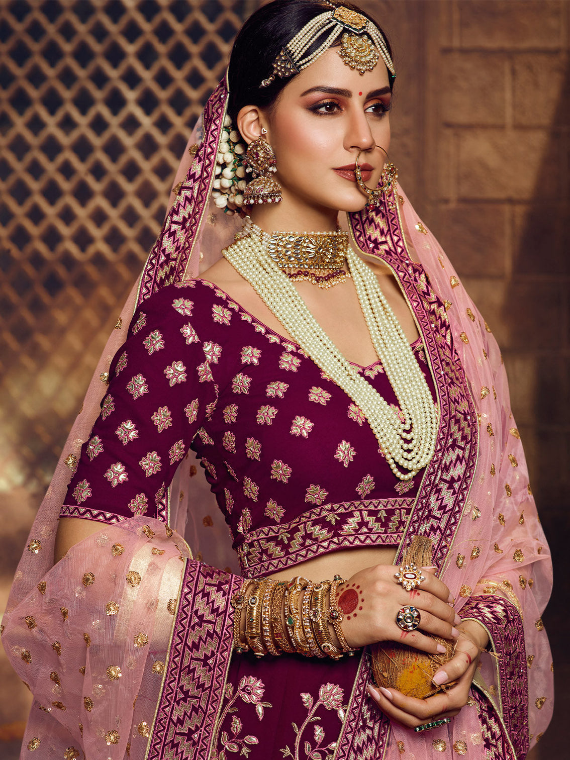 Purple Embroidered Georgette Semi Stitched Lehenga With Unstitched Blouse