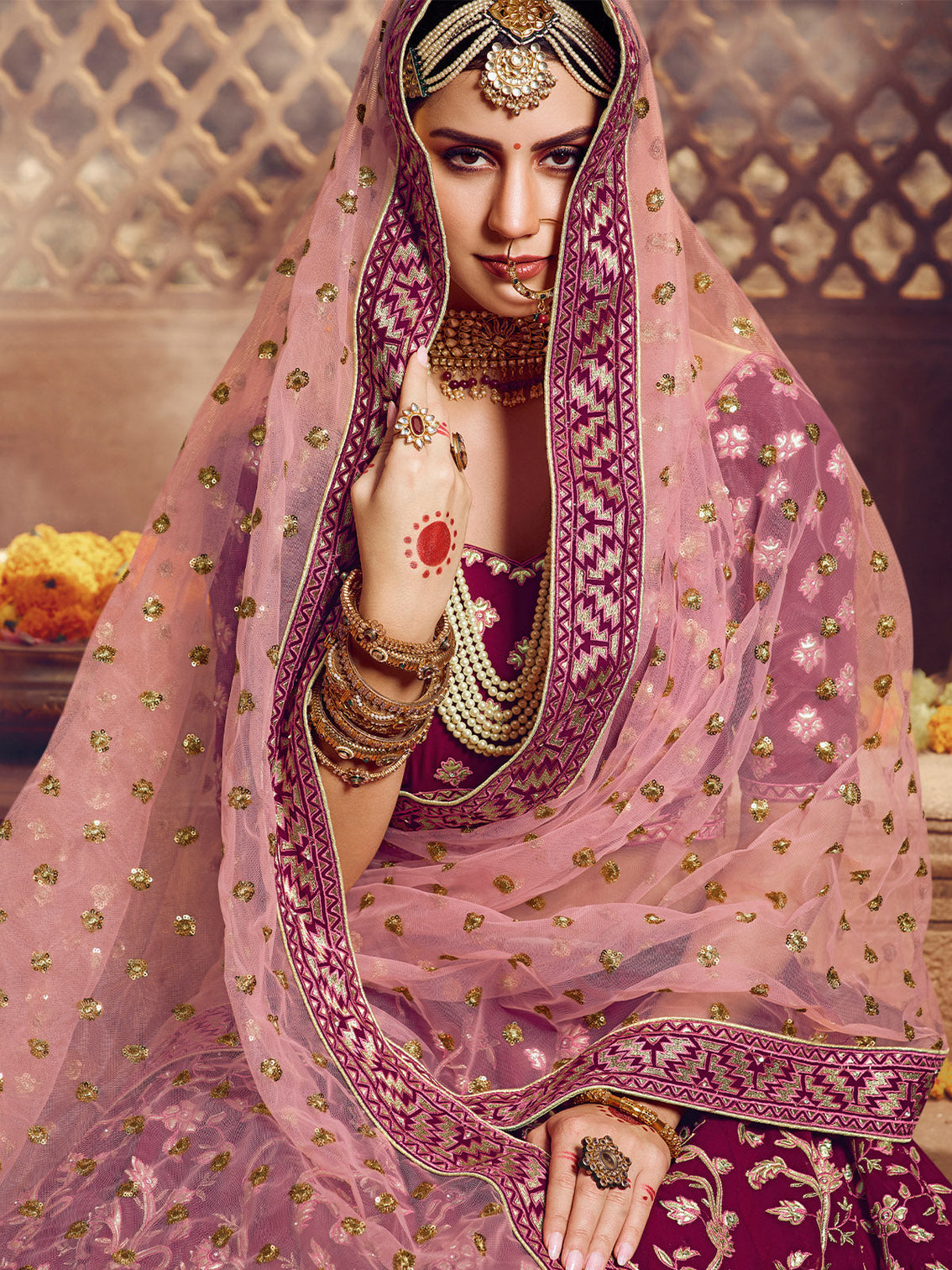 Purple Embroidered Georgette Semi Stitched Lehenga With Unstitched Blouse