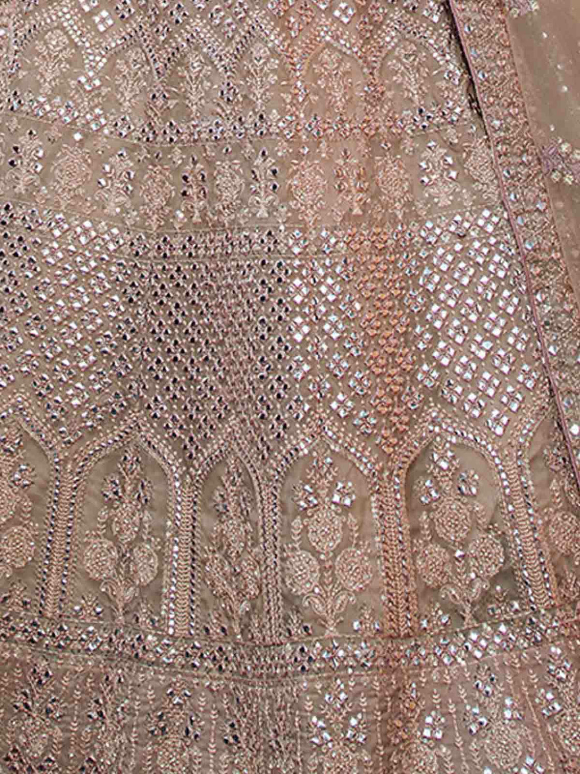 Beige Embroidered Butter Crepe Semi Stitched Lehenga With Unstitched Blouse