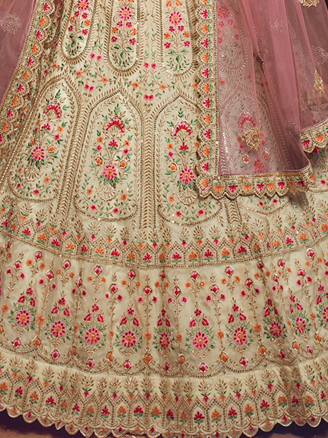 White Embroidered Organza Semi Stitched Lehenga With Unstitched Blouse