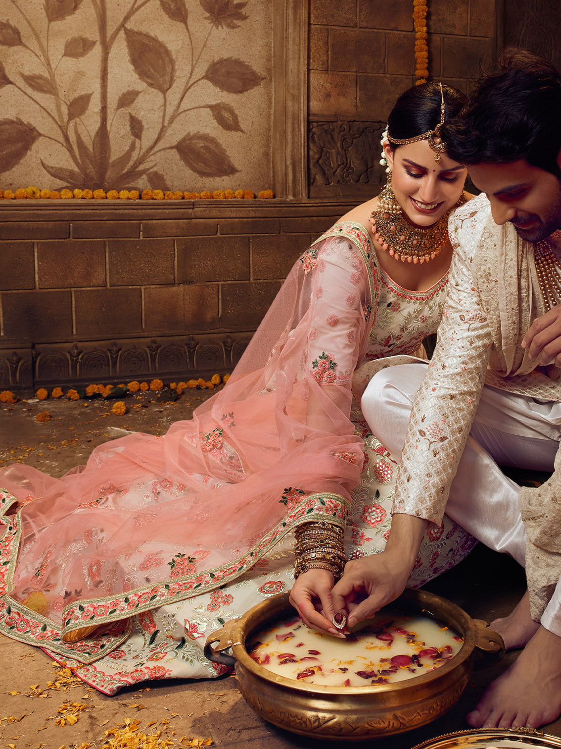 Apricot Embroidered Georgette Semi Stitched Lehenga With Unstitched Blouse