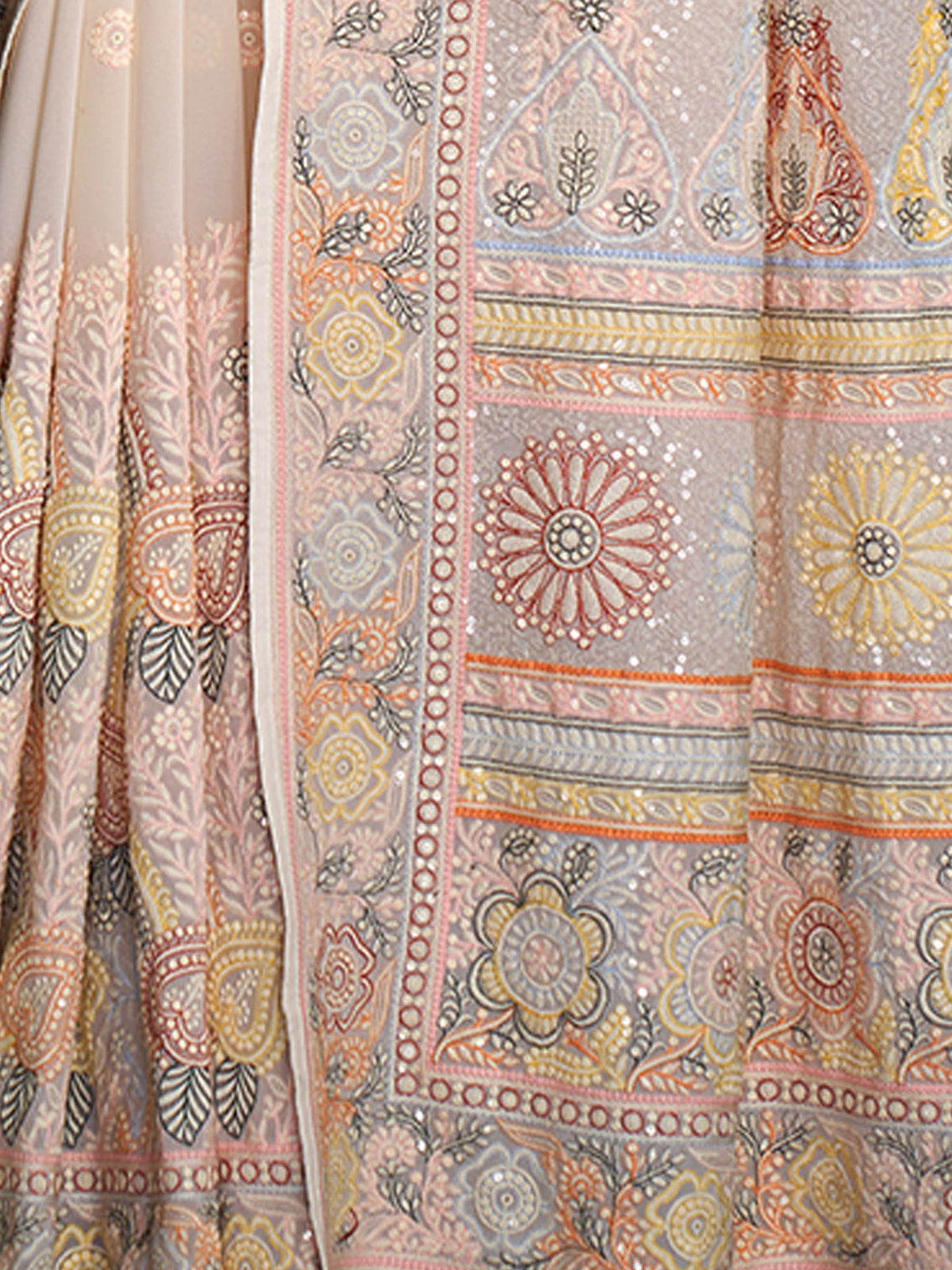 Designer Multicolor Georgette Embroidered Saree With Unstitched Blouse