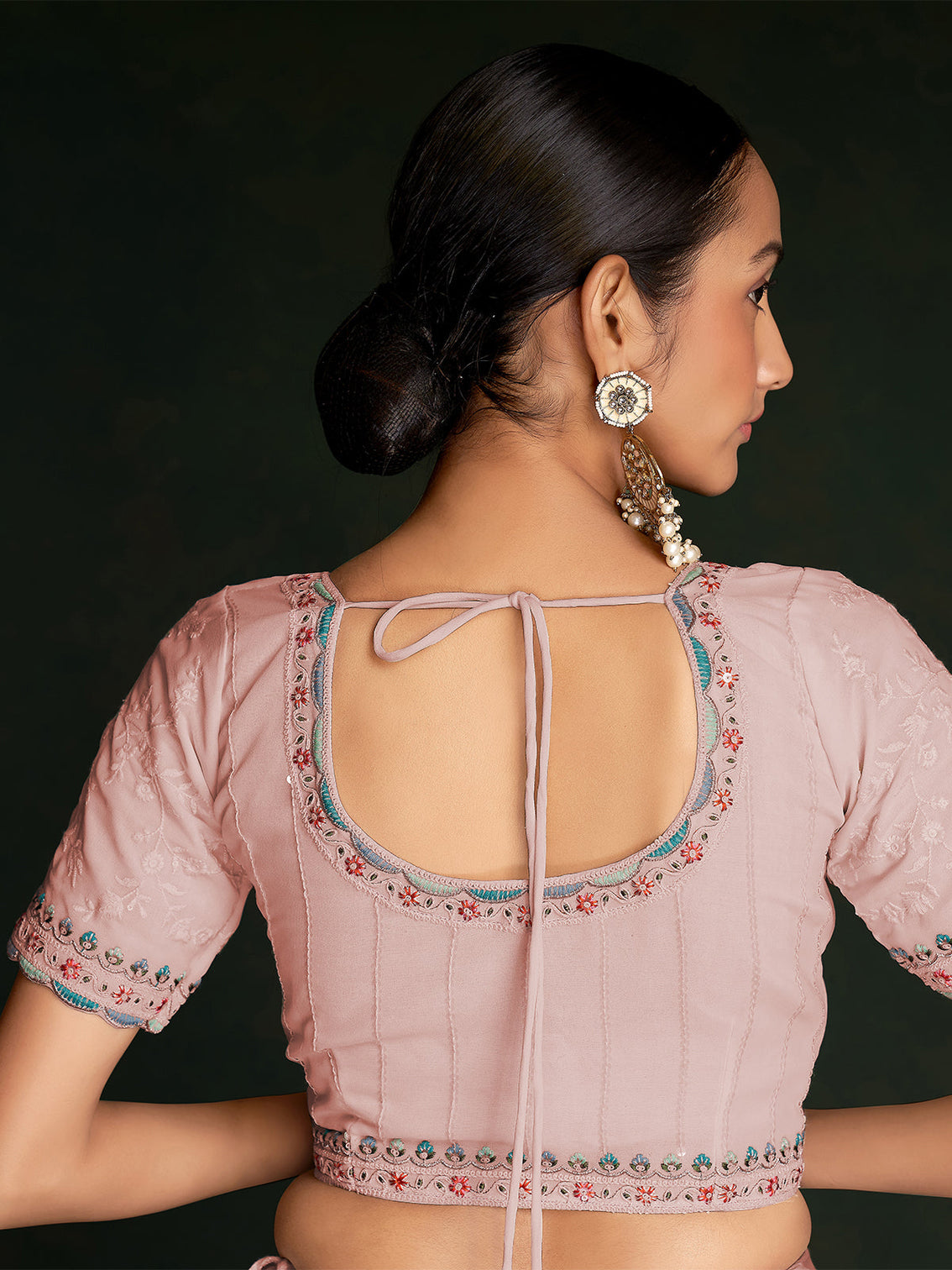 Beautiful Pink Georgette Embroidered Saree With Unstitched Blouse