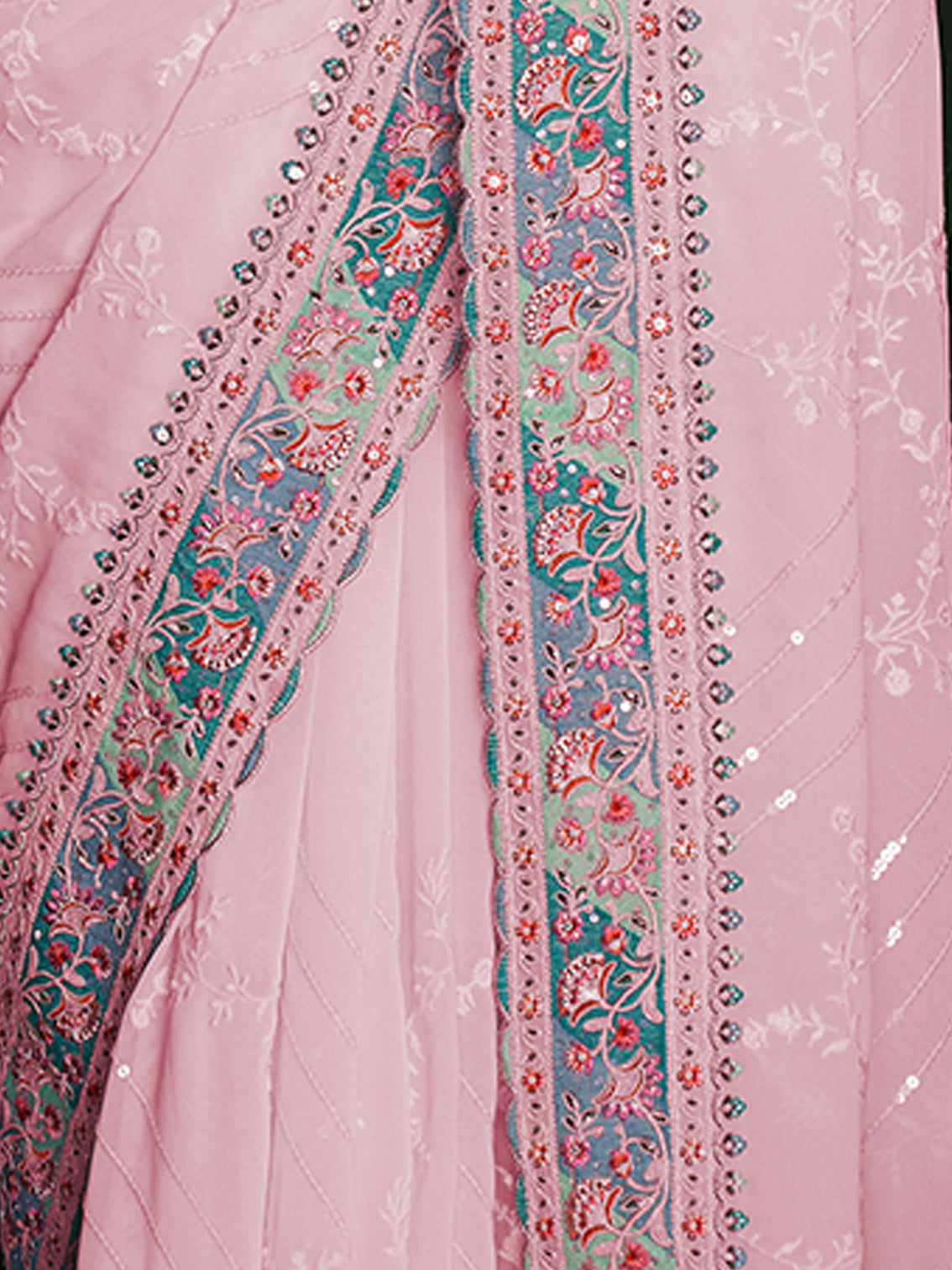 Stylish Pink Georgette Embroidered Saree With Unstitched Blouse
