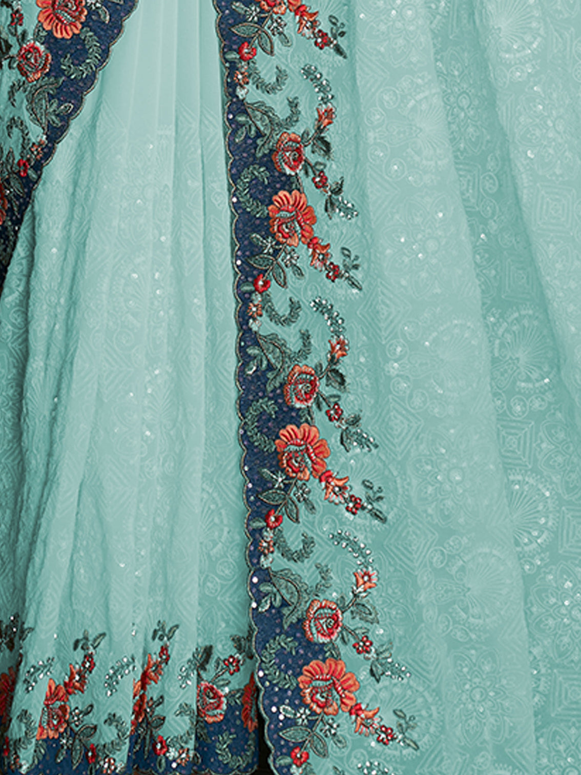 Modren Blue Georgette Embroidered Saree With Unstitched Blouse