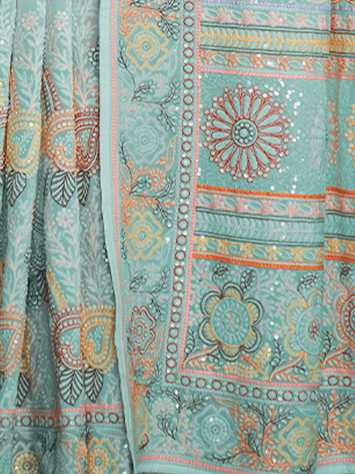 Beautiful Blue Georgette Embroidered Saree With Unstitched Blouse