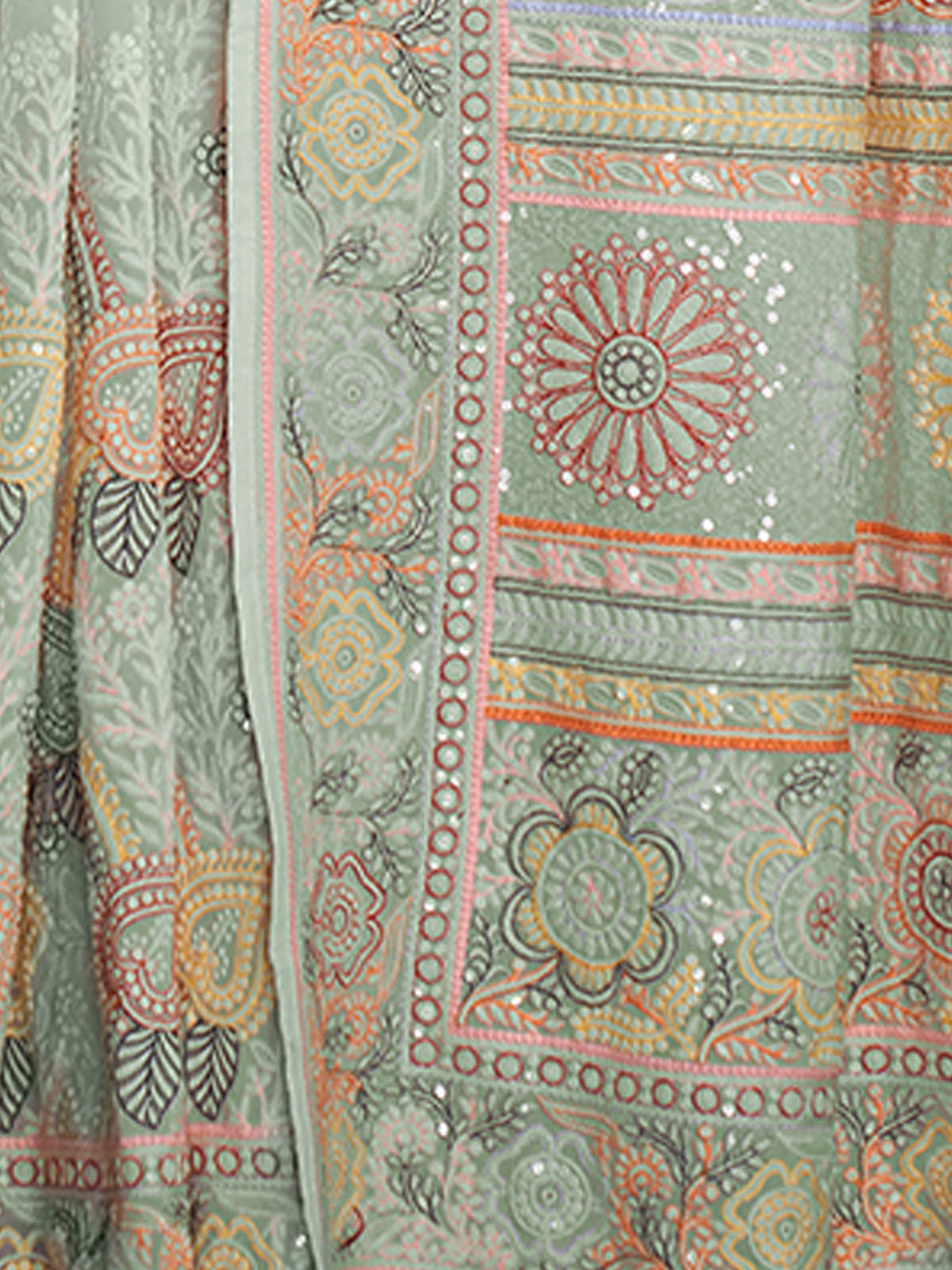 Stylish Sea Green Georgette Embroidered Saree With Unstitched Blouse