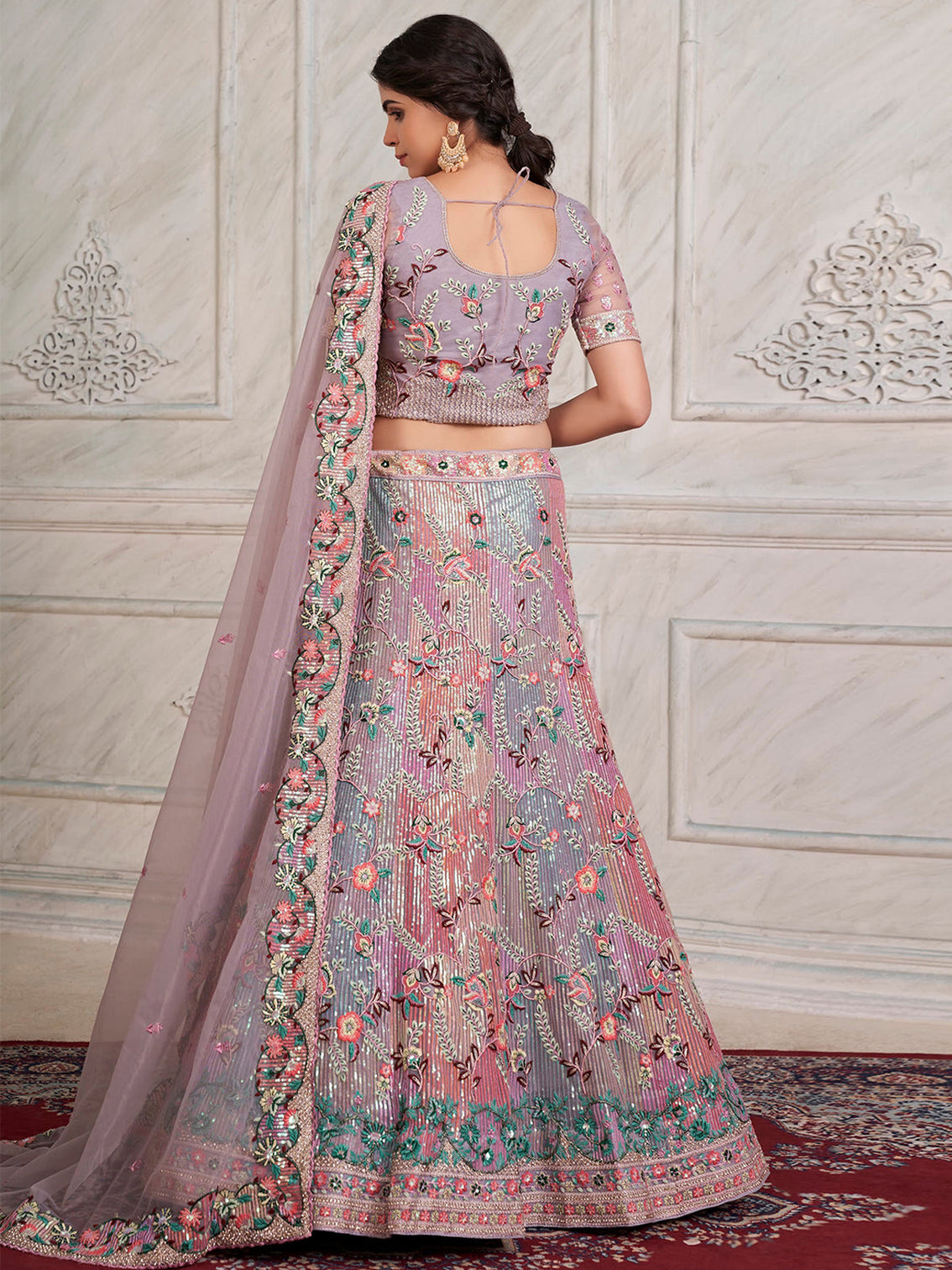 Lilac Net  Semi stitched Lehenga With Unstitched Blouse