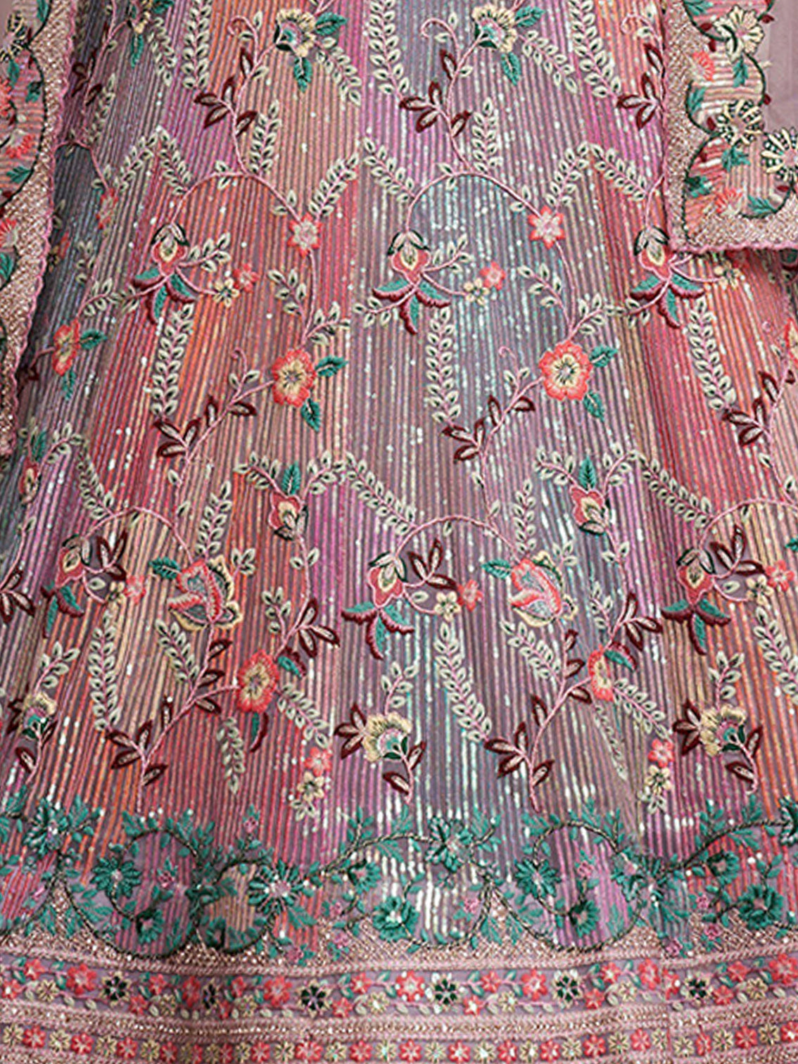 Lilac Net  Semi stitched Lehenga With Unstitched Blouse