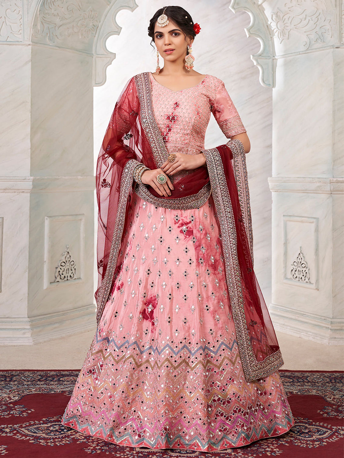 Peach Silk  Semi stitched Lehenga With Unstitched Blouse