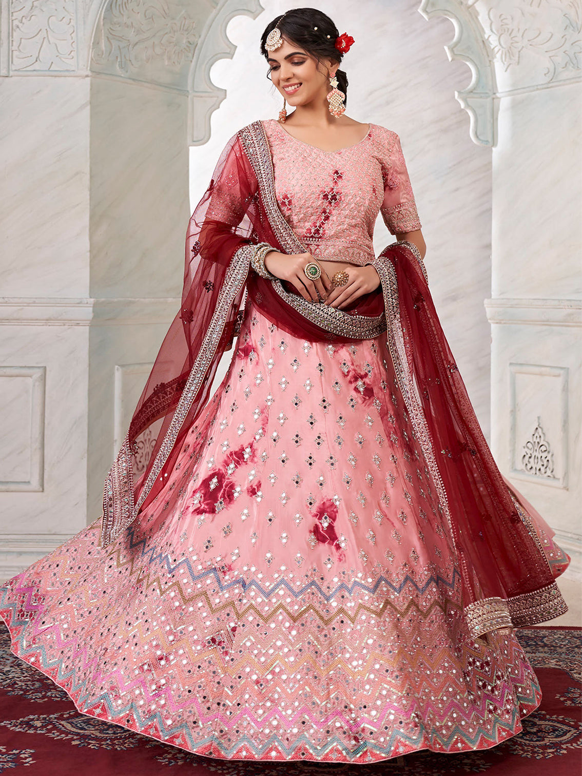 Peach Silk  Semi stitched Lehenga With Unstitched Blouse
