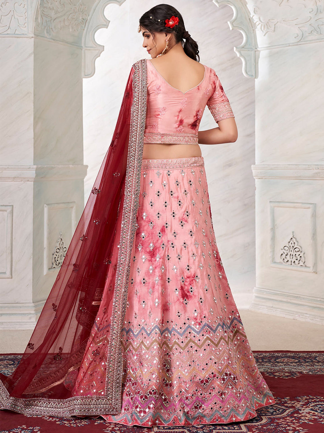 Peach Silk  Semi stitched Lehenga With Unstitched Blouse