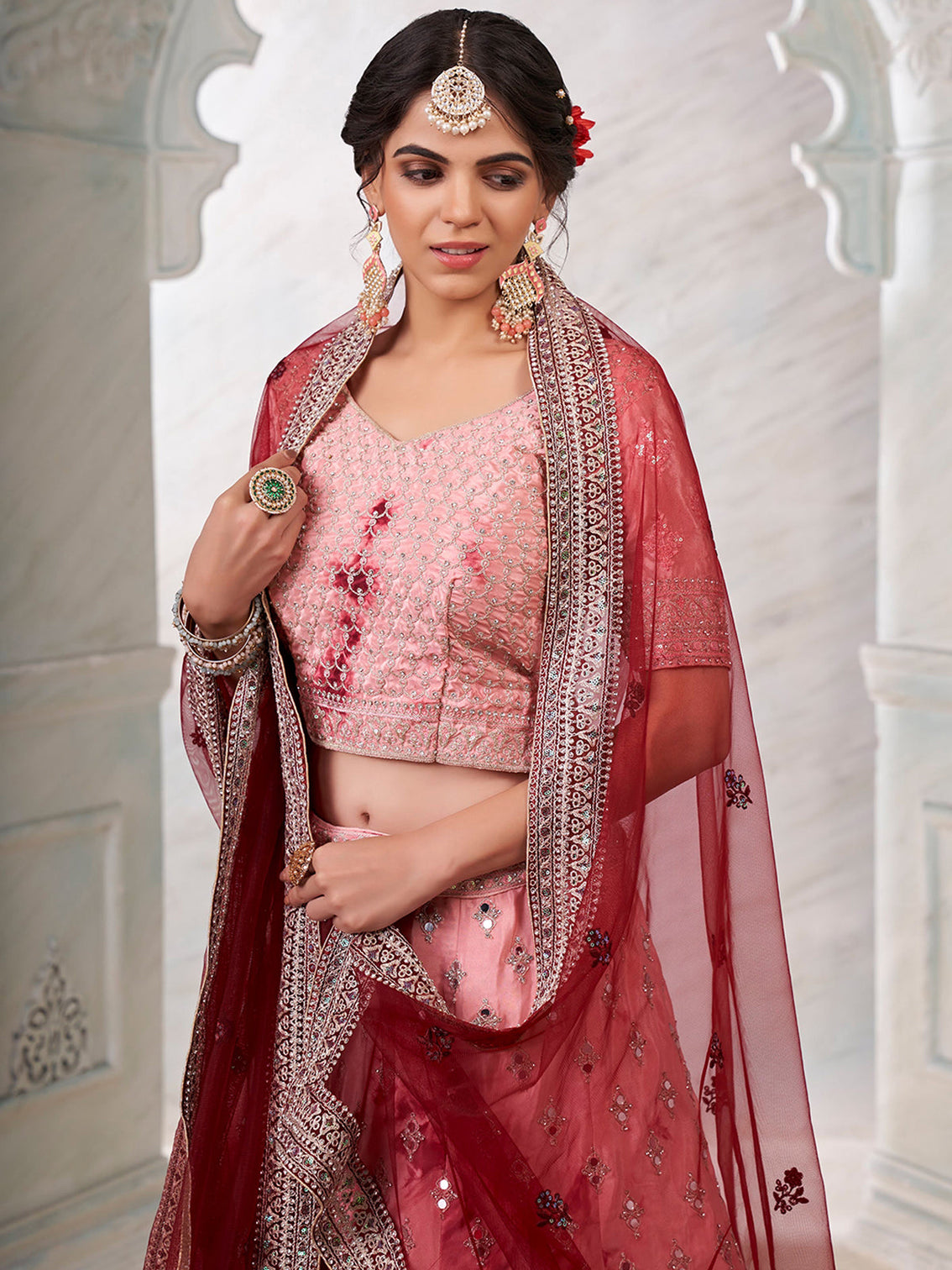 Peach Silk  Semi stitched Lehenga With Unstitched Blouse