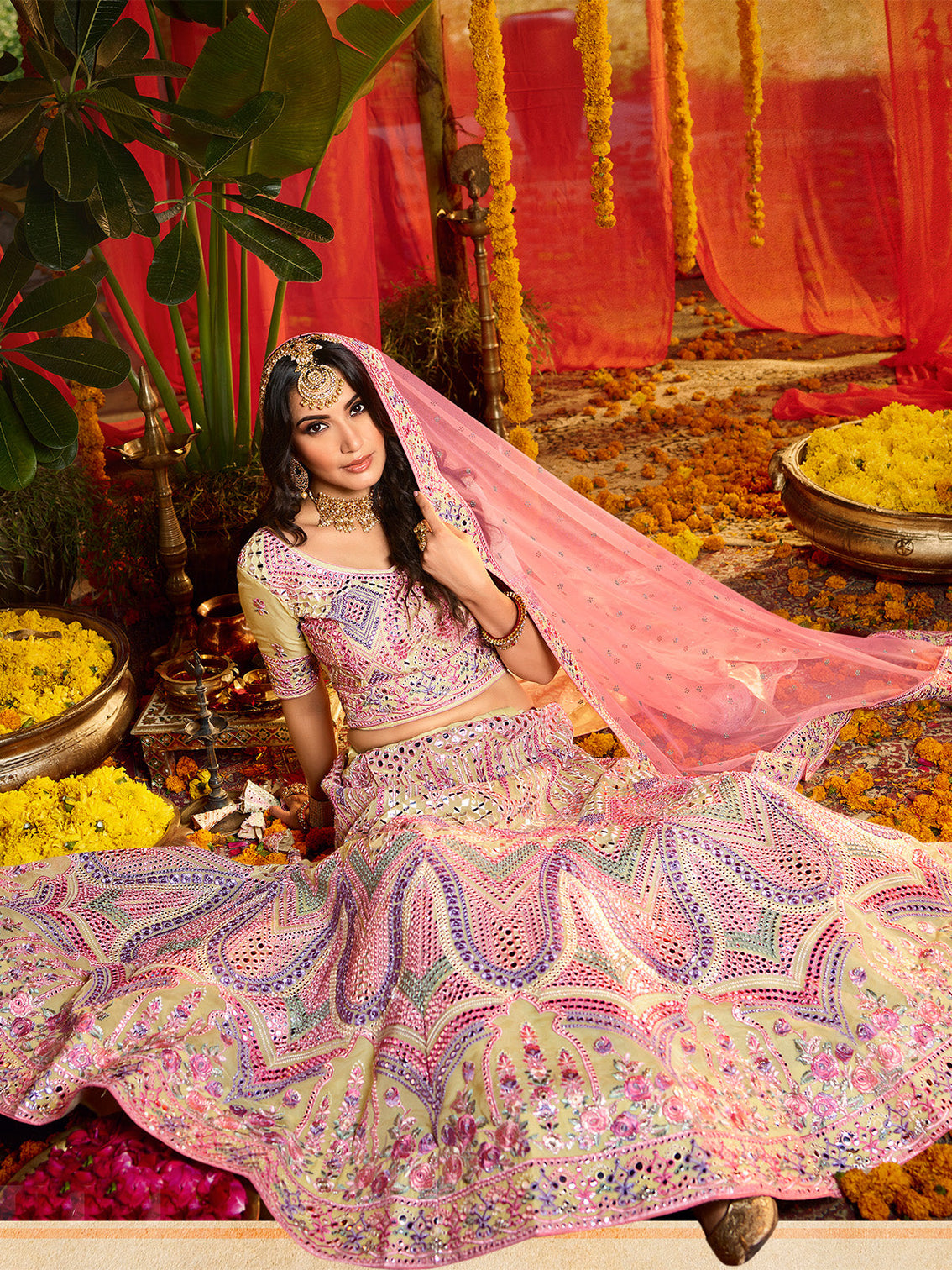 Green Sequins Sassy Semi Stitched Lehenga With Unstitched Blouse