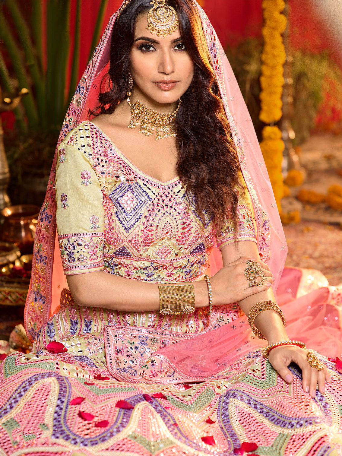 Green Sequins Sassy Semi Stitched Lehenga With Unstitched Blouse