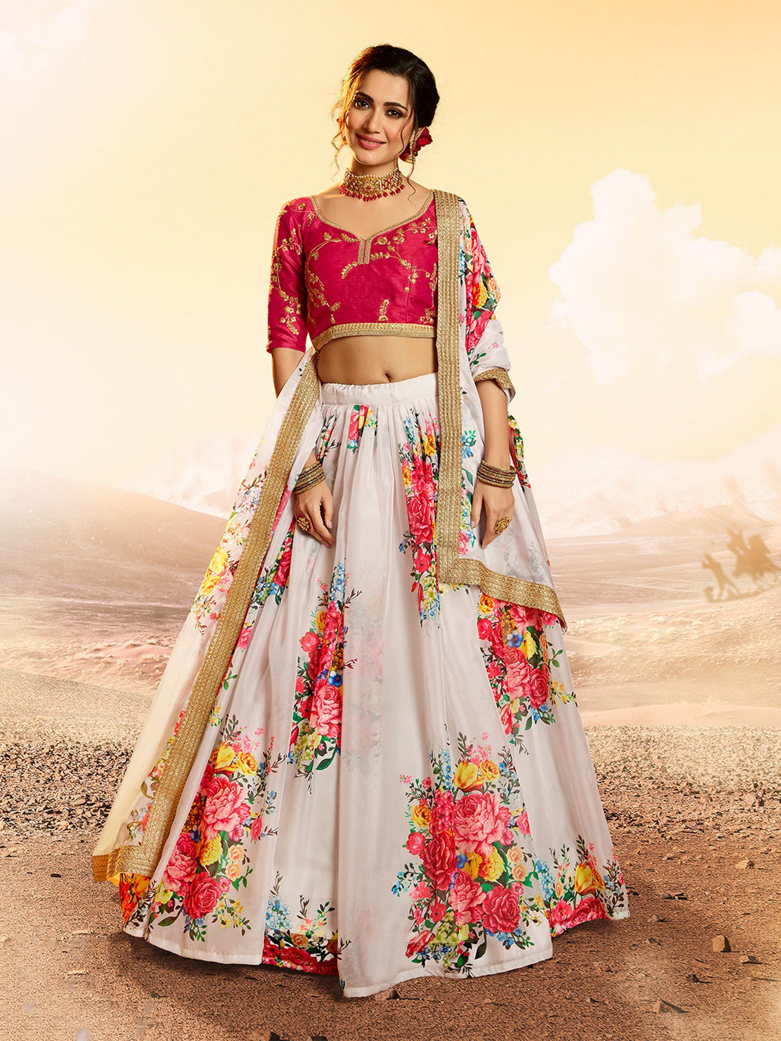 Designer White Semi Stitched Lehenga With Unstitched Blouse