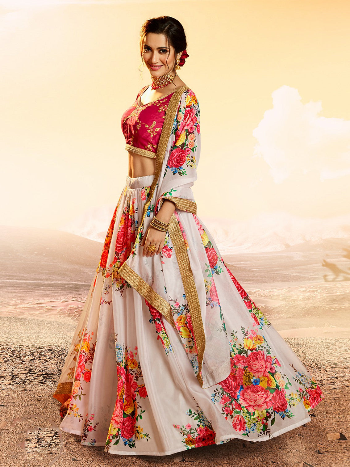 Designer White Semi Stitched Lehenga With Unstitched Blouse