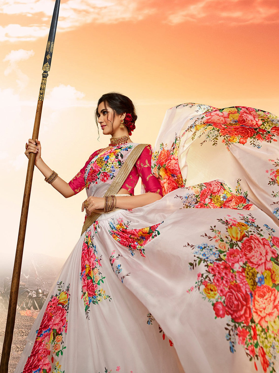 Designer White Semi Stitched Lehenga With Unstitched Blouse