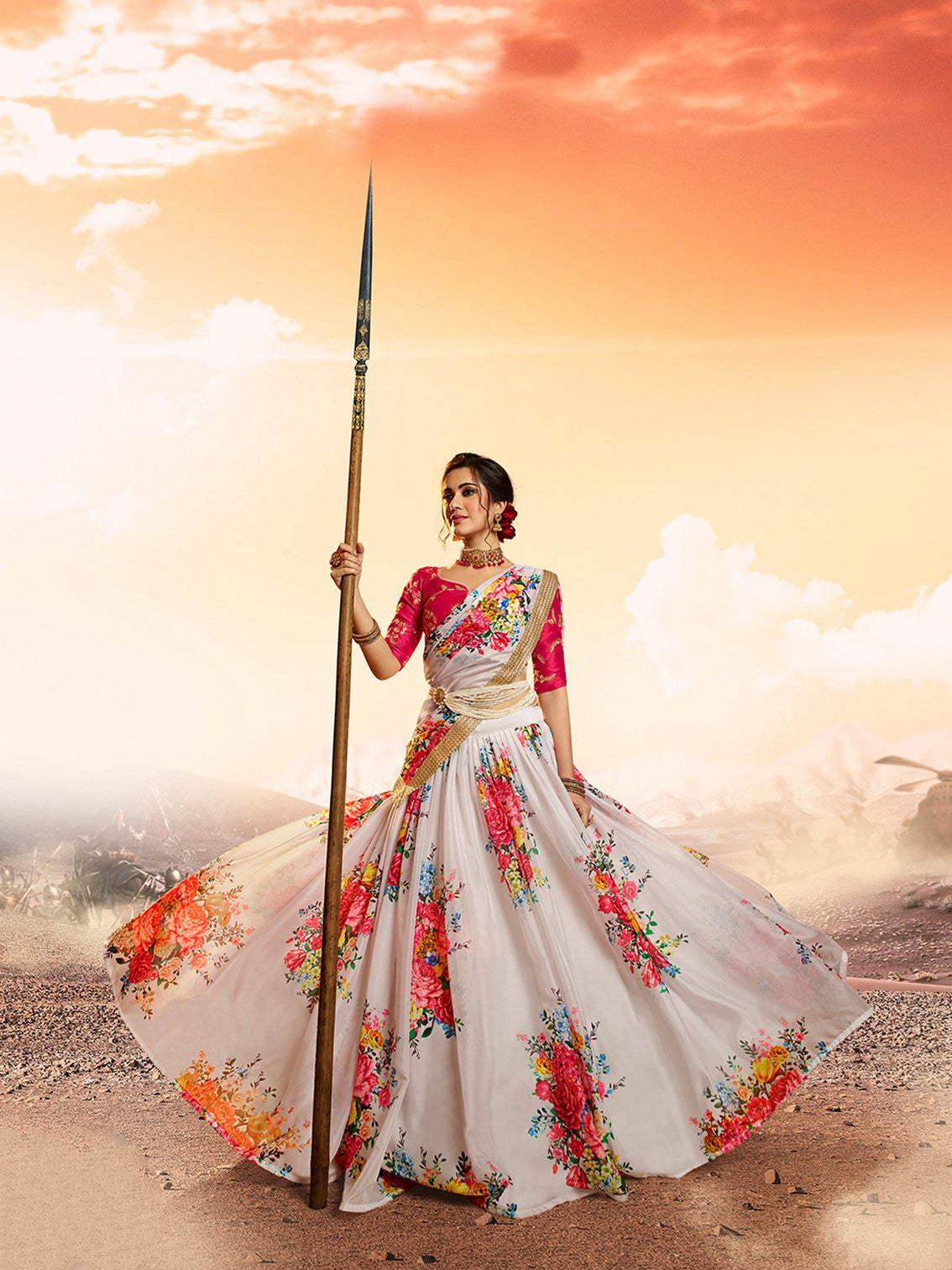 Designer White Semi Stitched Lehenga With Unstitched Blouse