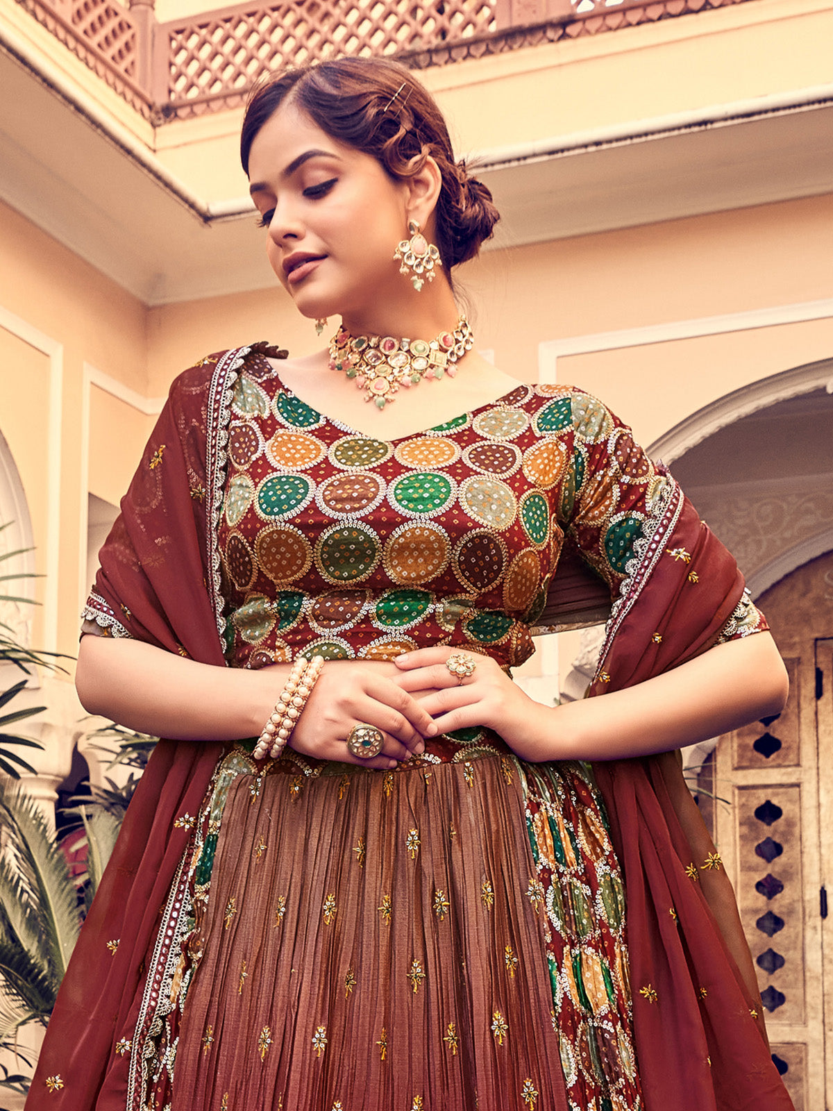 Designer Maroon Silk Semi Stitched Lehenga Choli Set