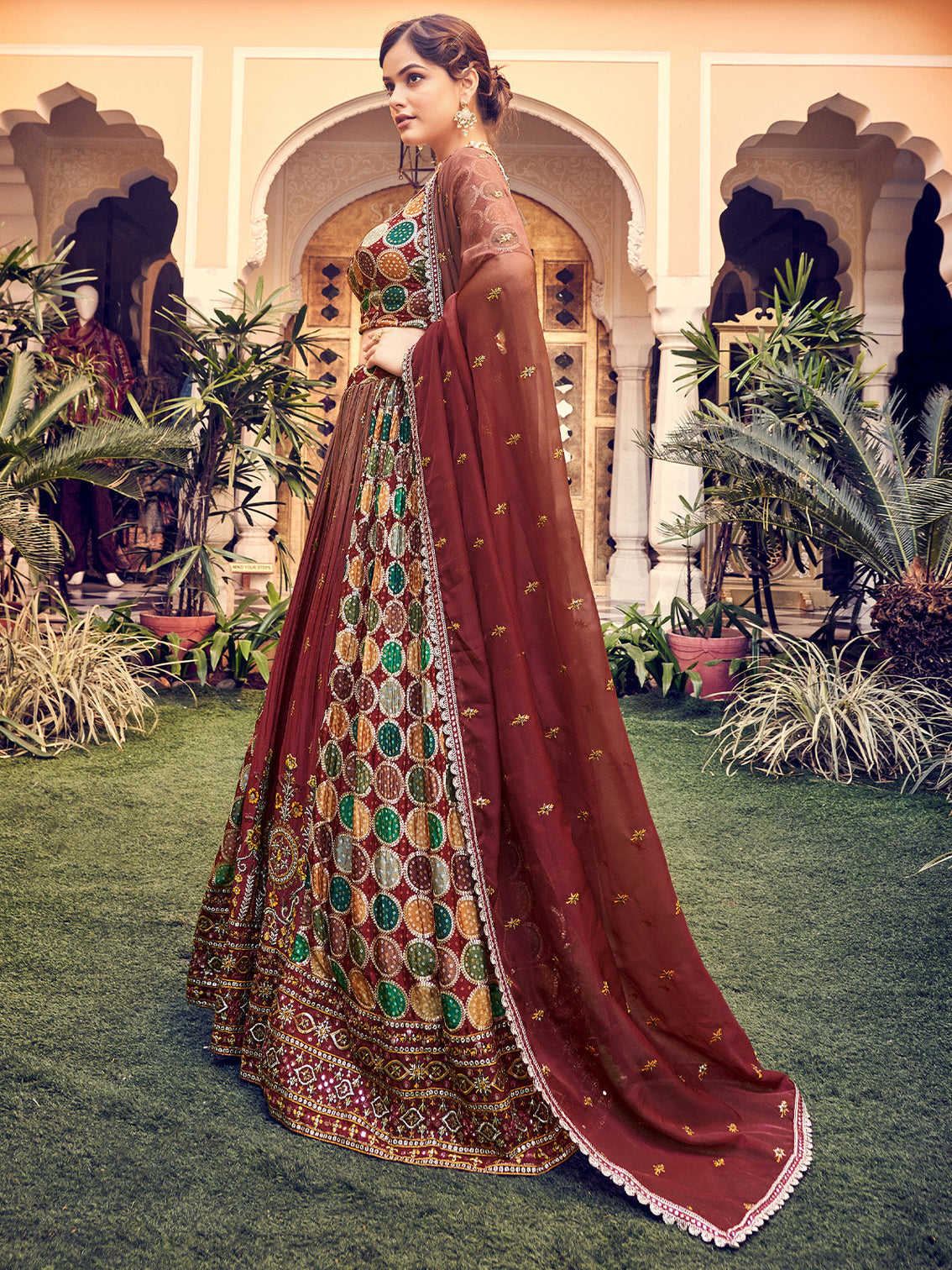 Designer Maroon Silk Semi Stitched Lehenga Choli Set
