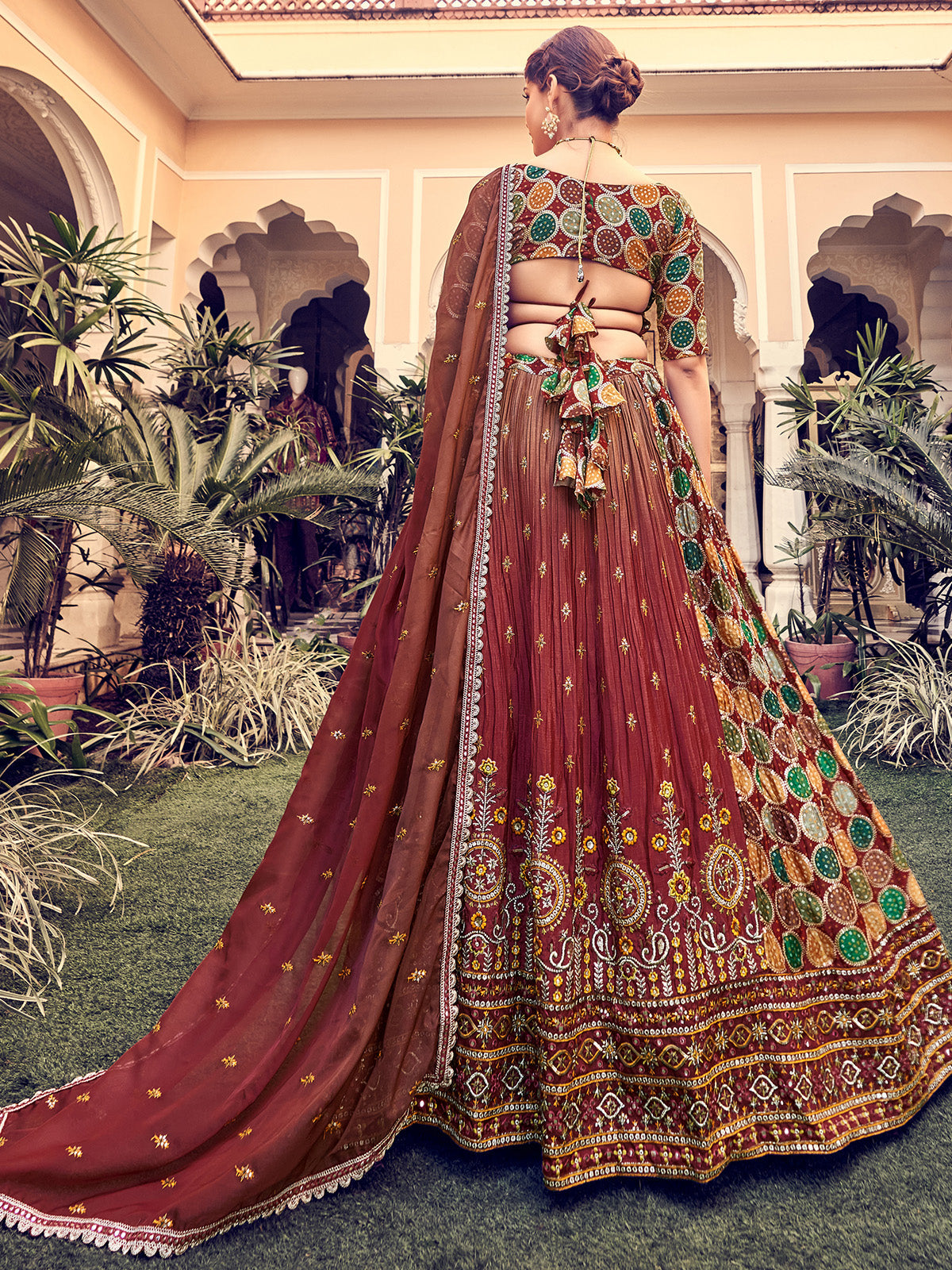 Designer Maroon Silk Semi Stitched Lehenga Choli Set