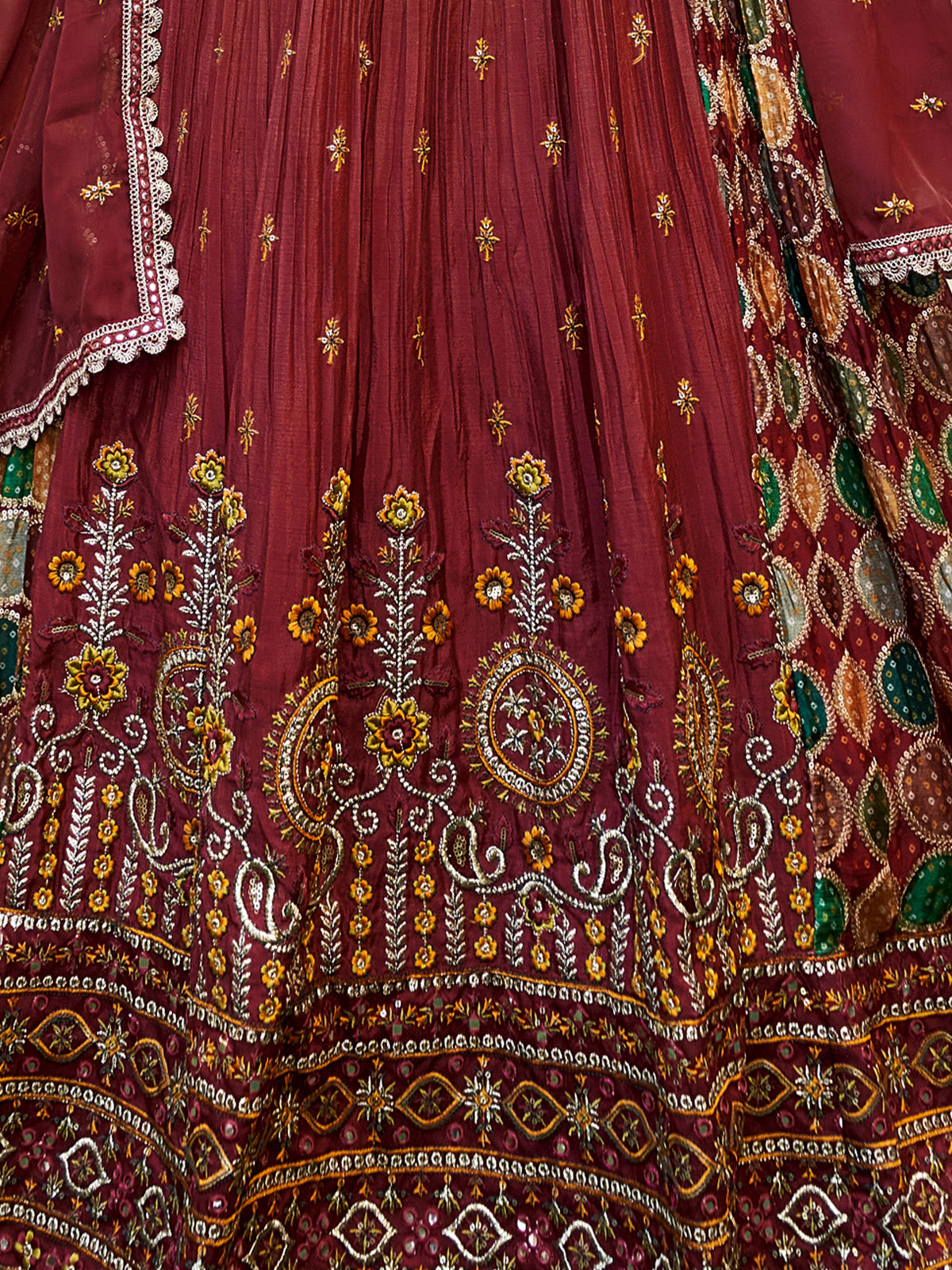 Designer Maroon Silk Semi Stitched Lehenga Choli Set