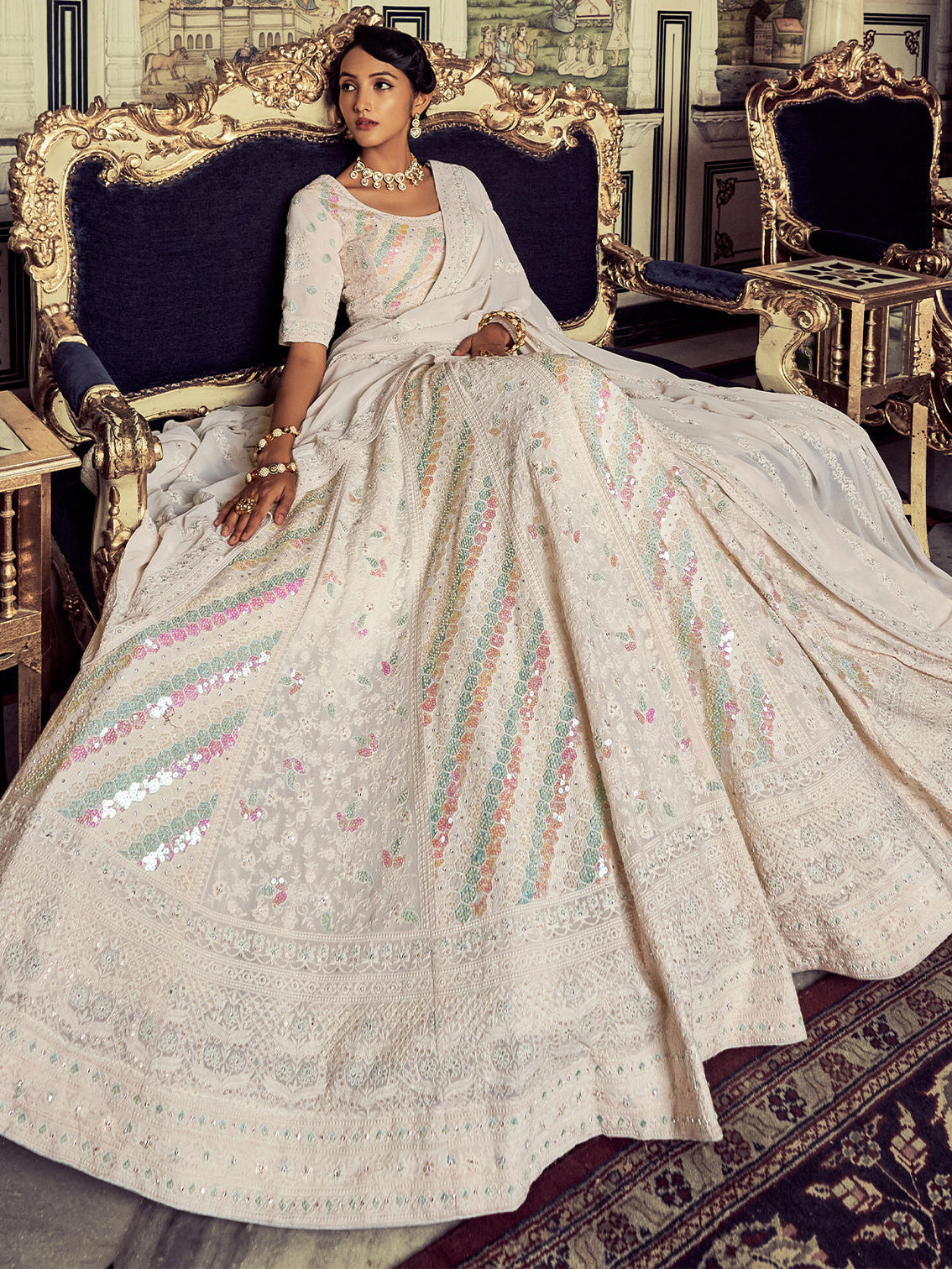 Beautiful Apricot Georgette Embroidered Semi Stitched Lehenga With Unstitched Blouse