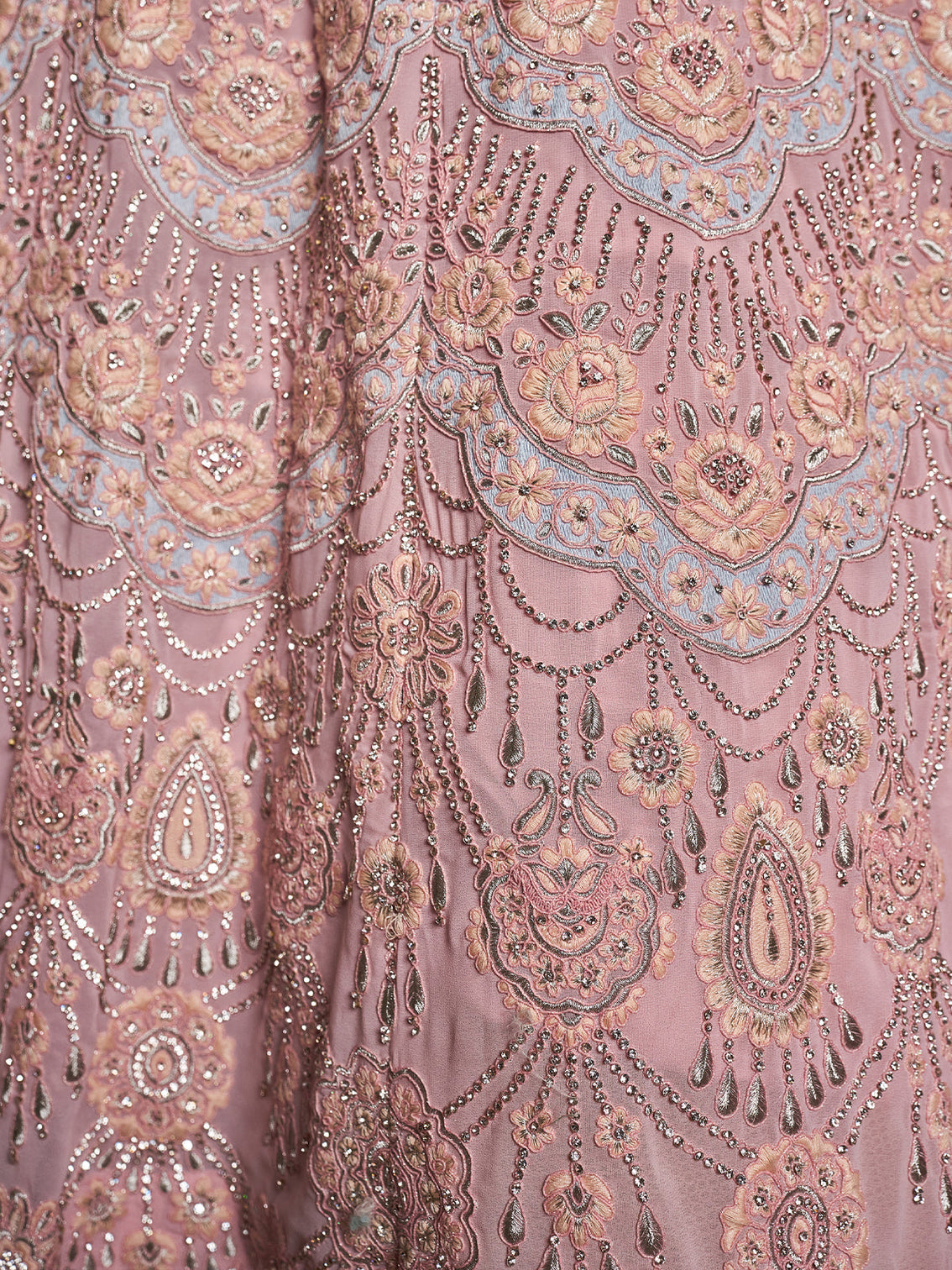 Designer Pink Georgette Embroidered Semi Stitched Lehenga With Unstitched Blouse