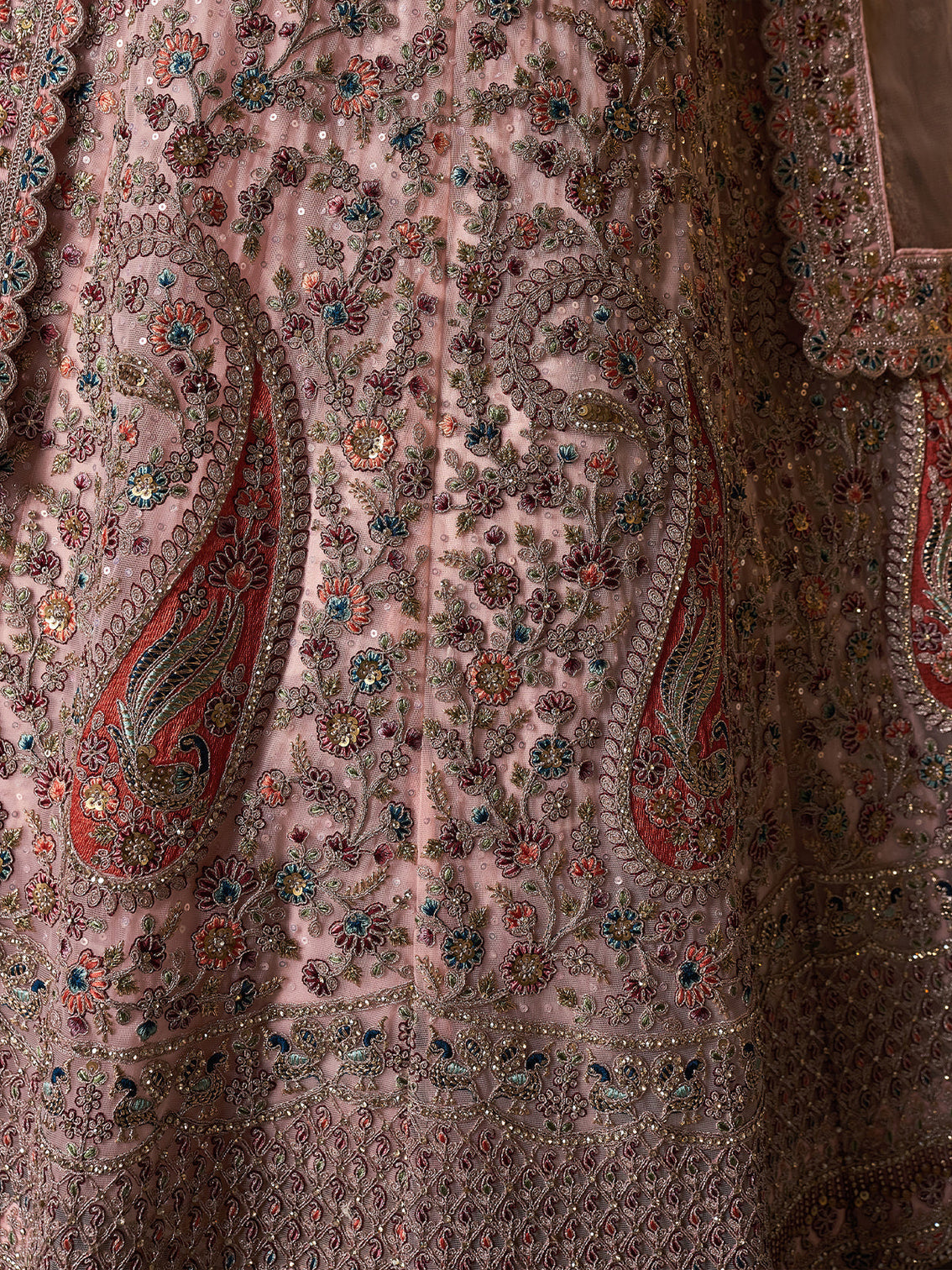 Stylish Pink Soft Net Embroidered Semi Stitched Lehenga With Unstitched Blouse
