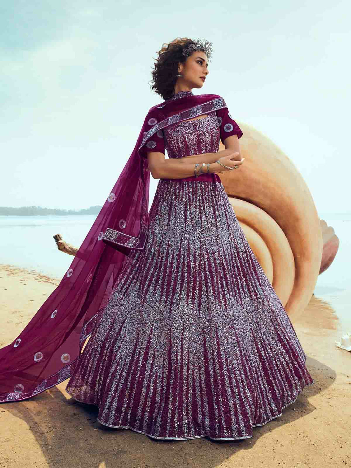 Designer Purple Soft Net Semi Stitched Lehenga with Unstitched Blouse