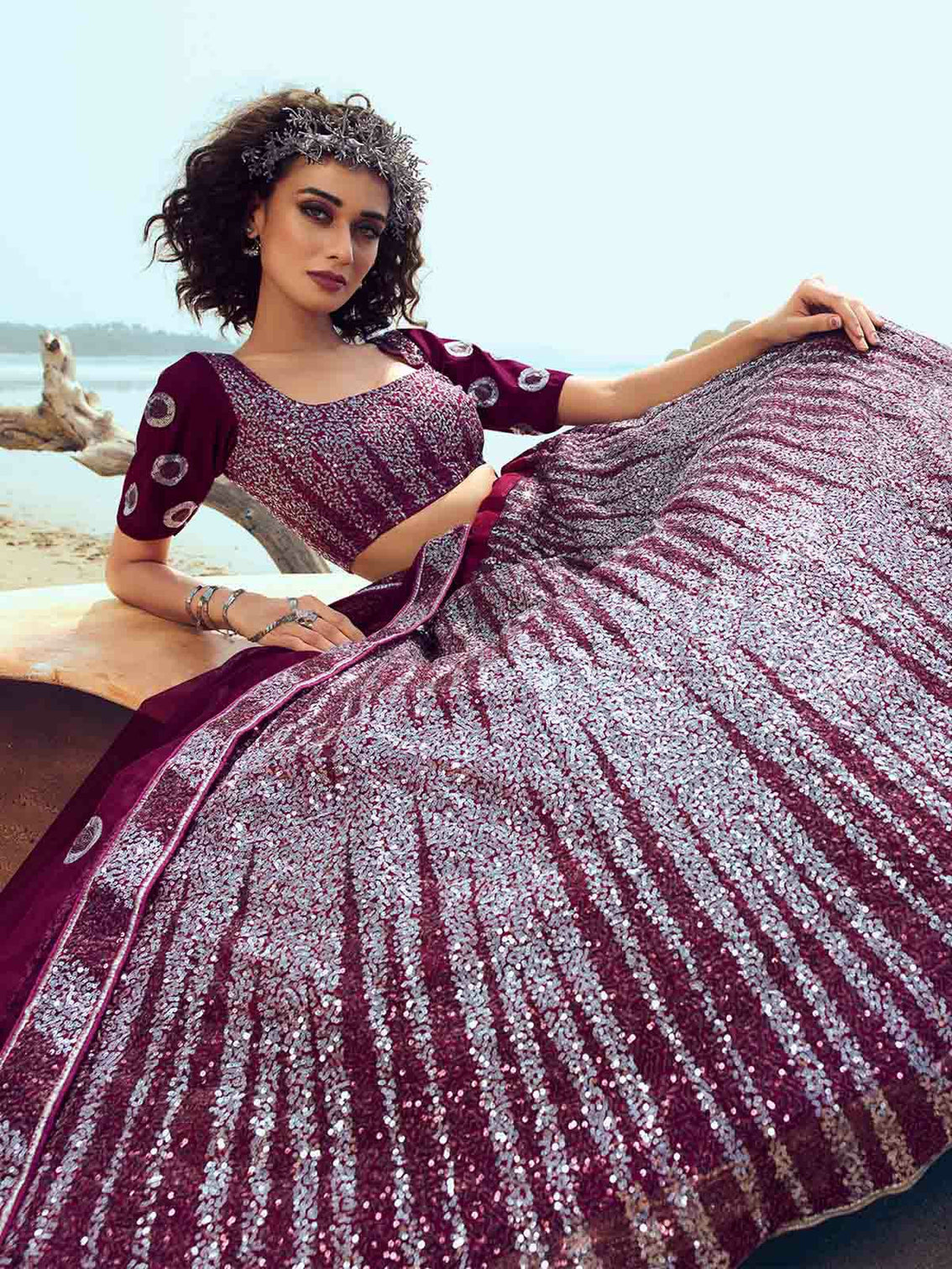 Designer Purple Soft Net Semi Stitched Lehenga with Unstitched Blouse