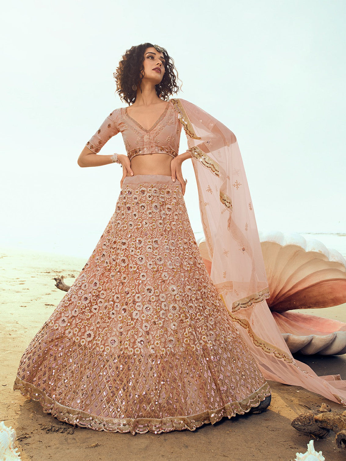 Peach Classy Semi Stitched Lehenga with Unstitched Blouse