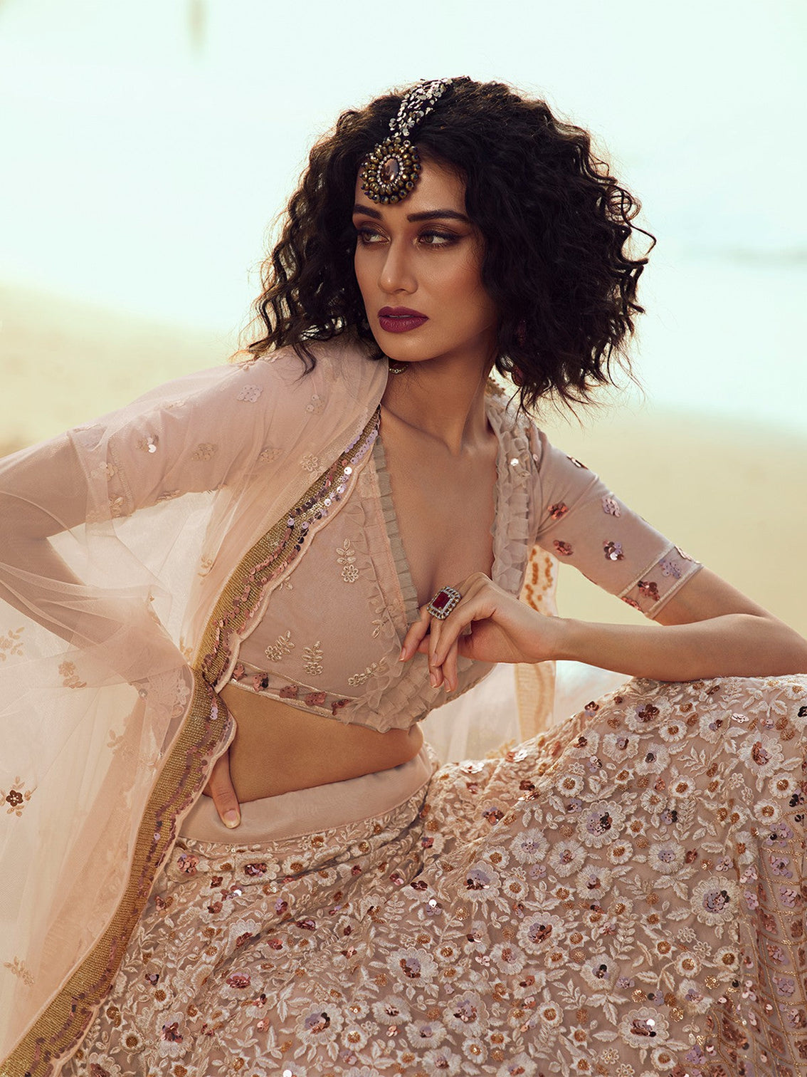 Peach Classy Semi Stitched Lehenga with Unstitched Blouse