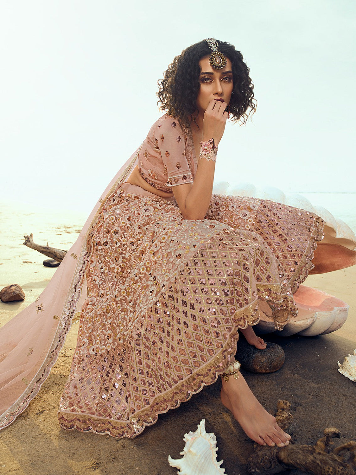 Peach Classy Semi Stitched Lehenga with Unstitched Blouse