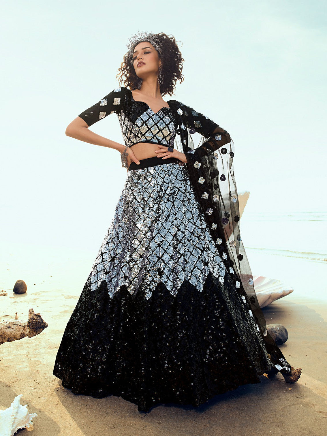 Black Classy Semi Stitched Lehenga with Unstitched Blouse